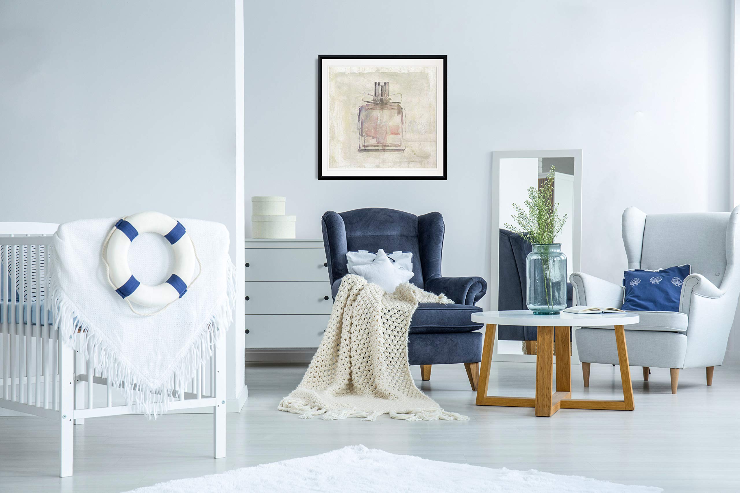 Renditions Gallery Pretty Perfume Vogue Fashion Wall Art - Pink Contemporary Framed Giclee Print Painting for Living Room & Bedroom Decor