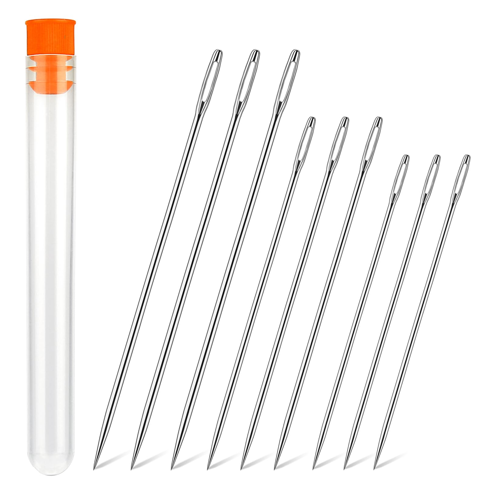 WONVOC Long Hand Sewing Needles Set - 9 Pieces in 3 Sizes (4.9/5.9/6.9 Inches) for Fabric, Leather, Carpet, Cushion & Curtain Sewing | Perfect for DIY Crafts, Upholstery, Quilting & Home Decor Projects