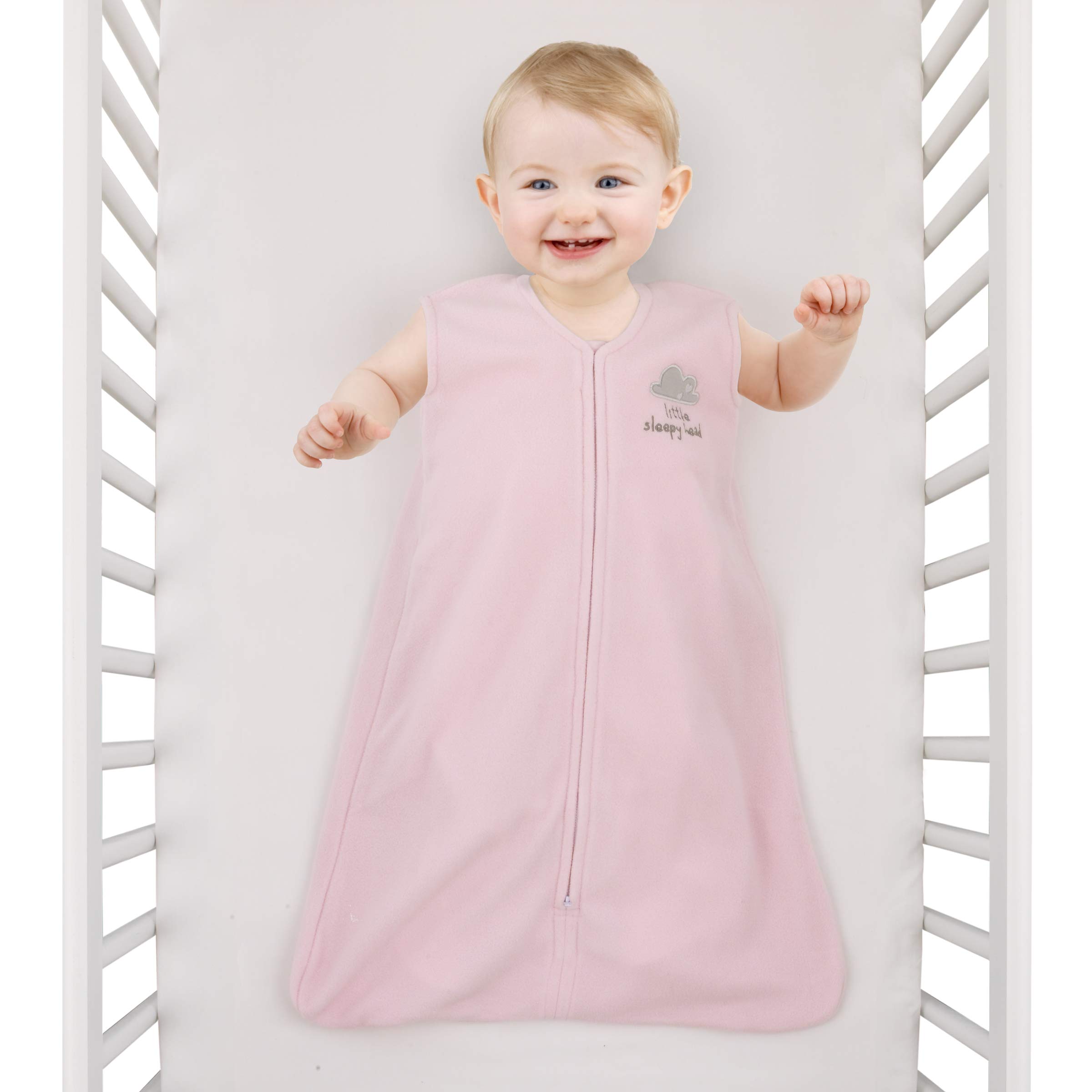 Soft Pink Baby Wearable Blanket with Cloud & Sleepy Head Embroidery - 100% Microfleece Swaddle Blanket for Infants 14-22 Lbs (Pack of 2) | Cozy & Breathable for Nursery, Stroller & Travel