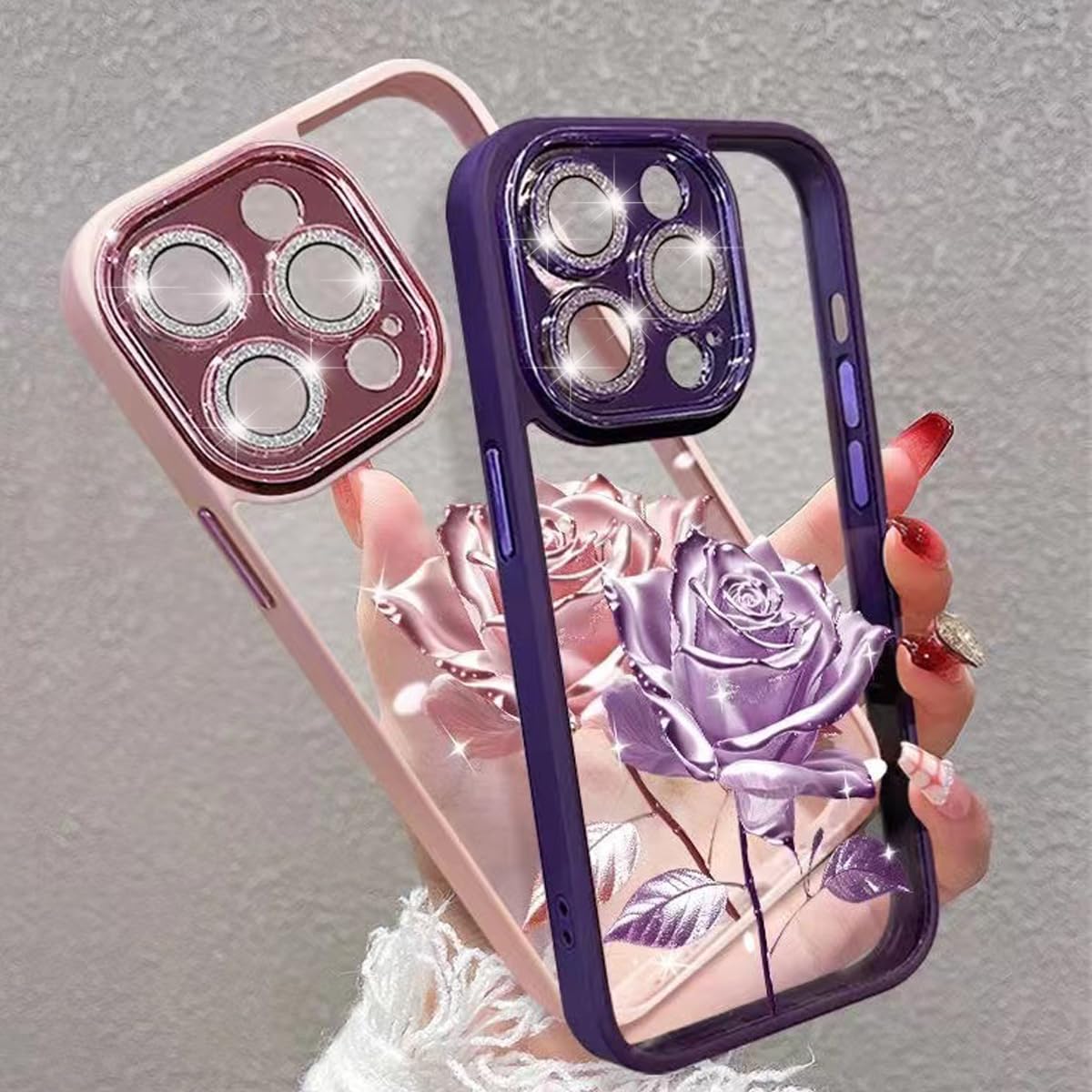 Crystal Clear Fairy Rose iPhone 15 Plus Case with Glitter Floral Design & Camera Protector | Slim TPU Bumper Phone Cover for Women & Girls | Perfect for Everyday Use, Parties & Special Occasions | iPhone 15 Plus 6.7