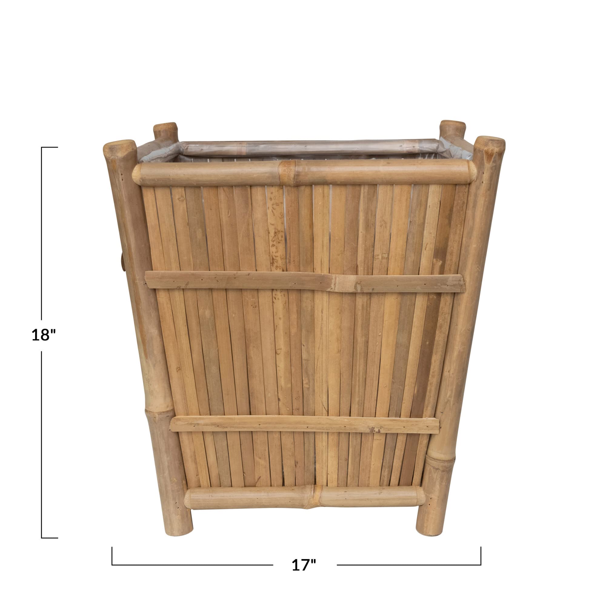 Handmade Bamboo Planter with Plastic Liner - 17x17x18 Inch Natural Indoor/Outdoor Plant Pot for Home Garden Decor | Perfect for Patio, Balcony & Living Room