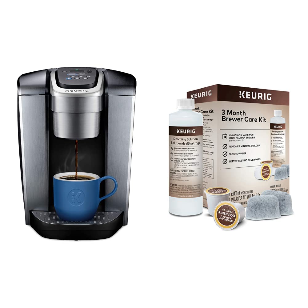 Keurig K-Elite Single Serve Coffee Maker with Iced Coffee Function - Includes 3-Month Maintenance Kit (Descaling Solution, Water Filters, Rinse Pods) - Perfect for Home, Office & Entertaining Guests