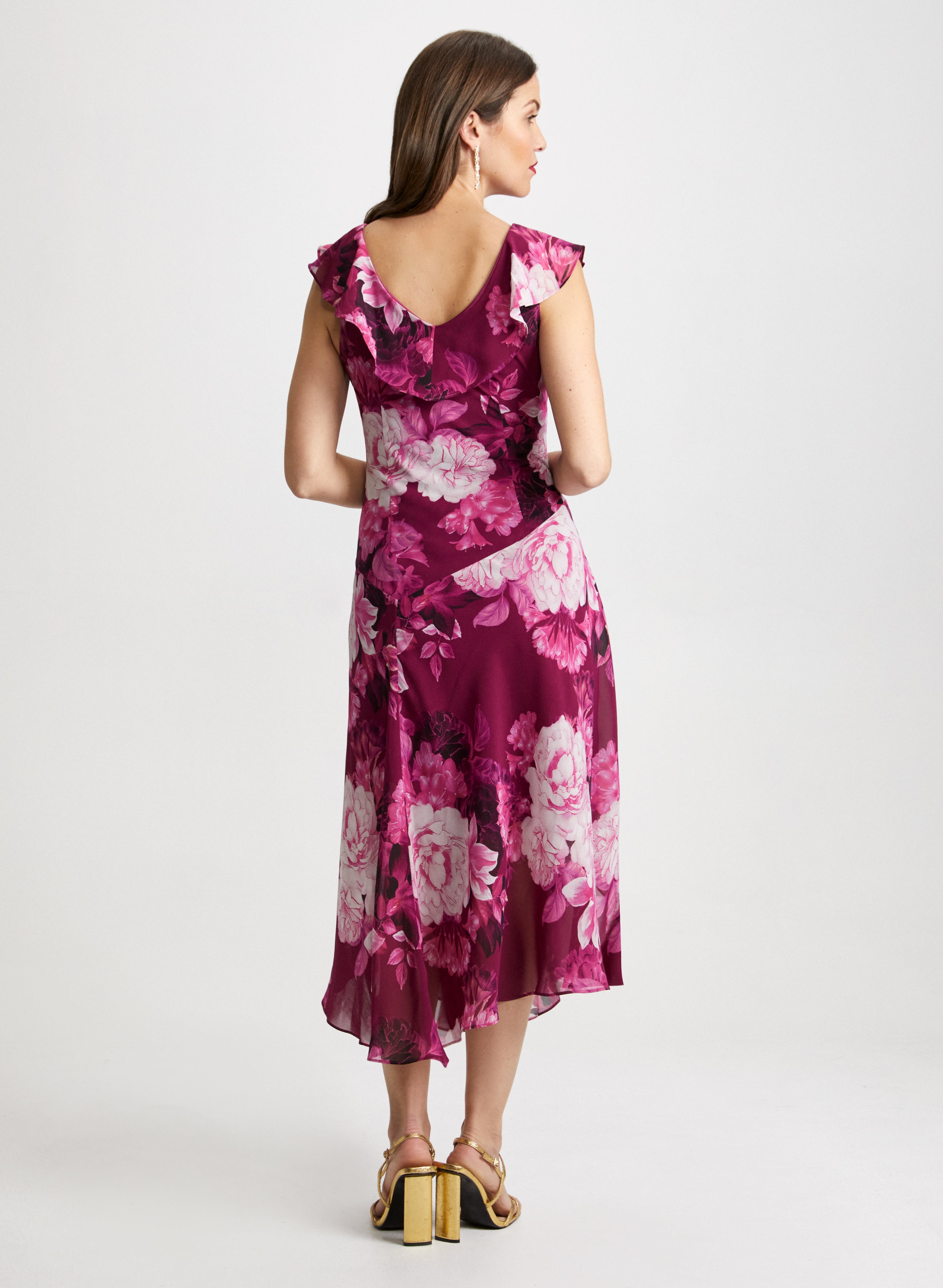 Elegant Floral Chiffon Ruffle Dress for Women - Summer Party, Wedding Guest, Beach Vacation Outfit