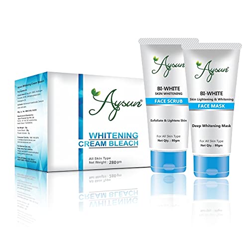 Aysun Skin Whitening Bleach Cream - 280g + Bi-White Exfoliating Scrub - 80g + Bi-White Brightening Mask - 80g (3-Piece Set) | Dark Spot Corrector for Face & Body | Perfect for Daily Skincare Routine & Special Occasion Glow
