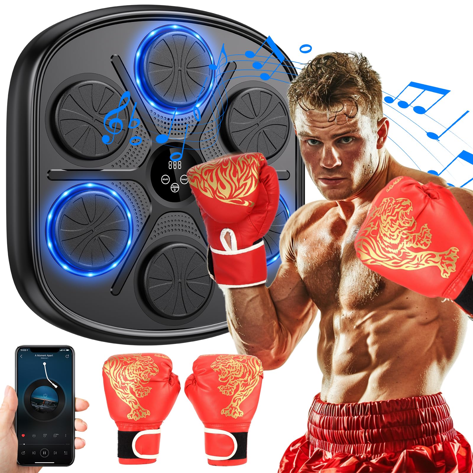 2024 Smart Music Boxing Machine with Speed Adjustment - Boxing Training Equipment with Gloves, Electronic Punching Pad for Home Gym - Perfect for Fitness, Stress Relief & Cardio Workouts (Black)