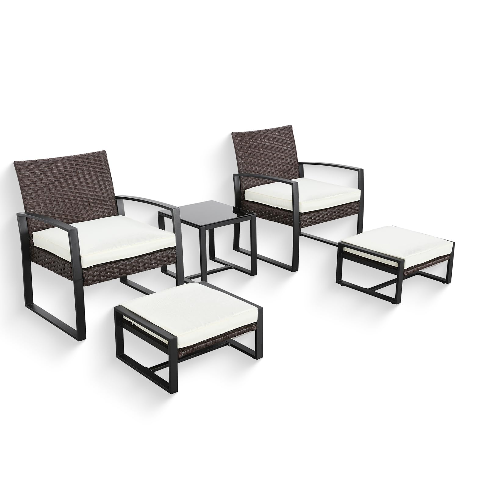 PatioFestival 5-Piece Outdoor Wicker Conversation Set with 3.1