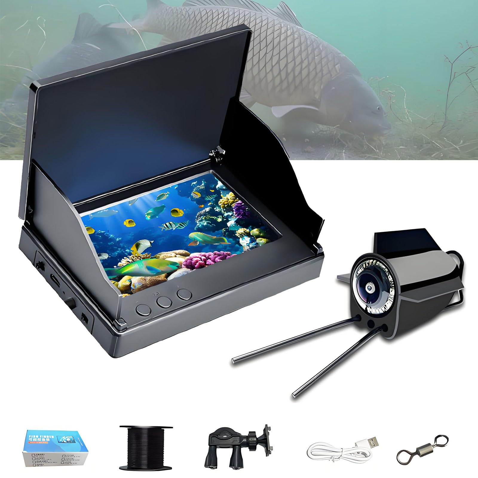 Colitt Underwater Fishing Camera - 4.3/5 Inch IPS Wide Angle Display, 220° Viewing Angle, 15m Depth for Fish Monitoring & Ice Fishing | Perfect for Freshwater, Saltwater & Night Fishing Adventures