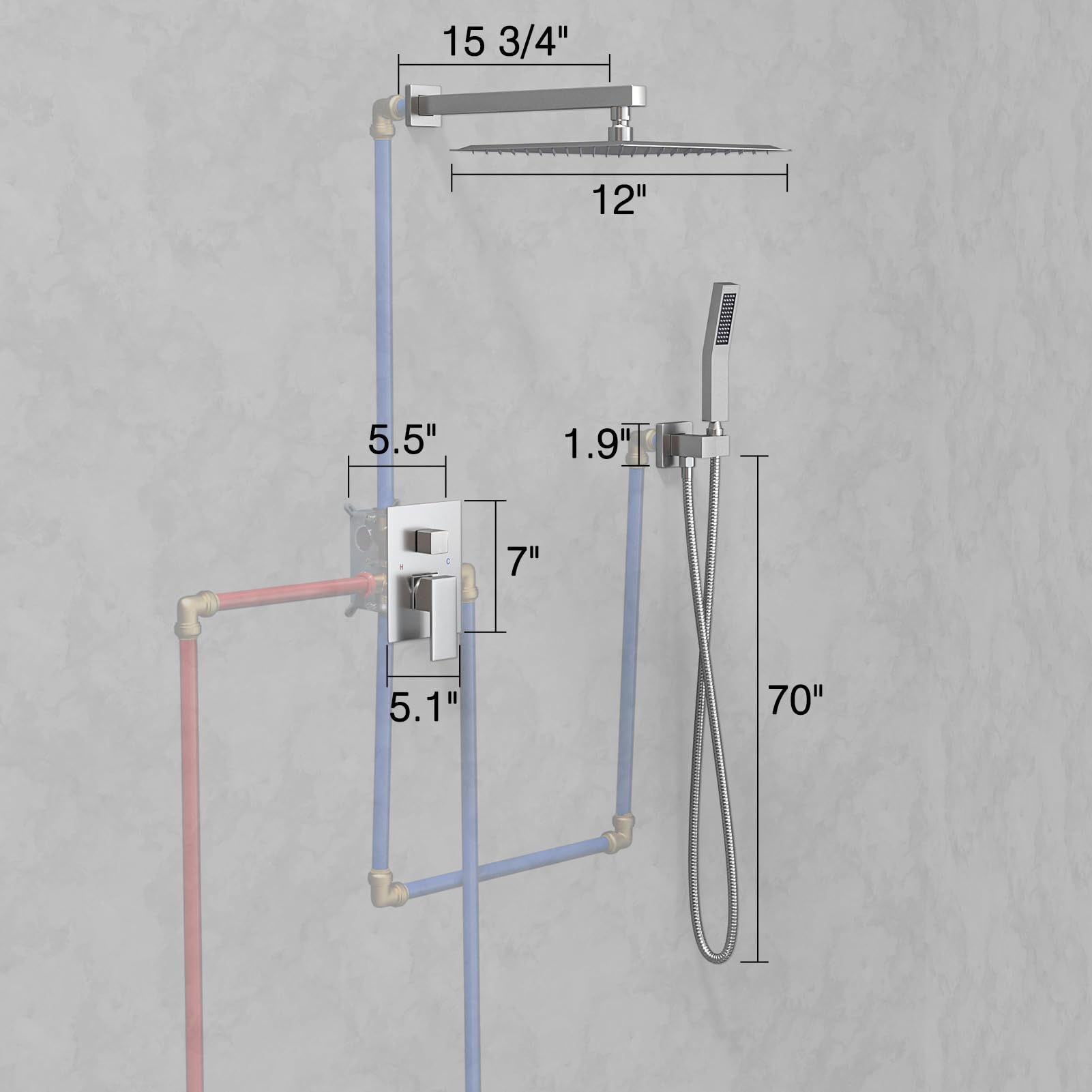 USHOWER 12 Inch High Pressure Shower Head System with Handheld Spray Combo - Wall Mounted Brushed Nickel Shower Faucet Set with Valve for Bathroom & Spa Experience
