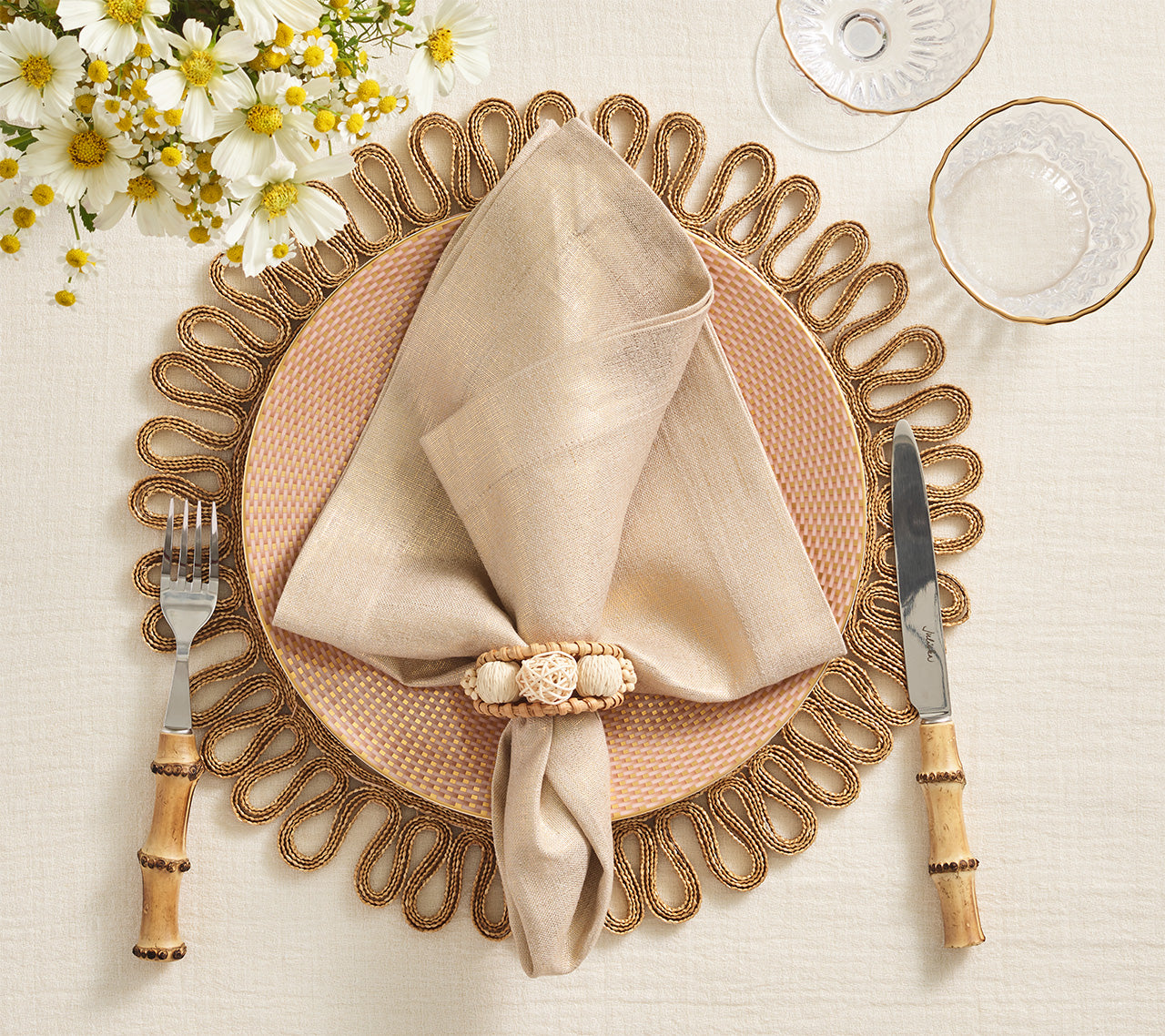 Boho Style Natural Fiber Placemats Set of 4 - Eco-Friendly Table Mats for Dining Room, Kitchen, or Outdoor Picnic Decor