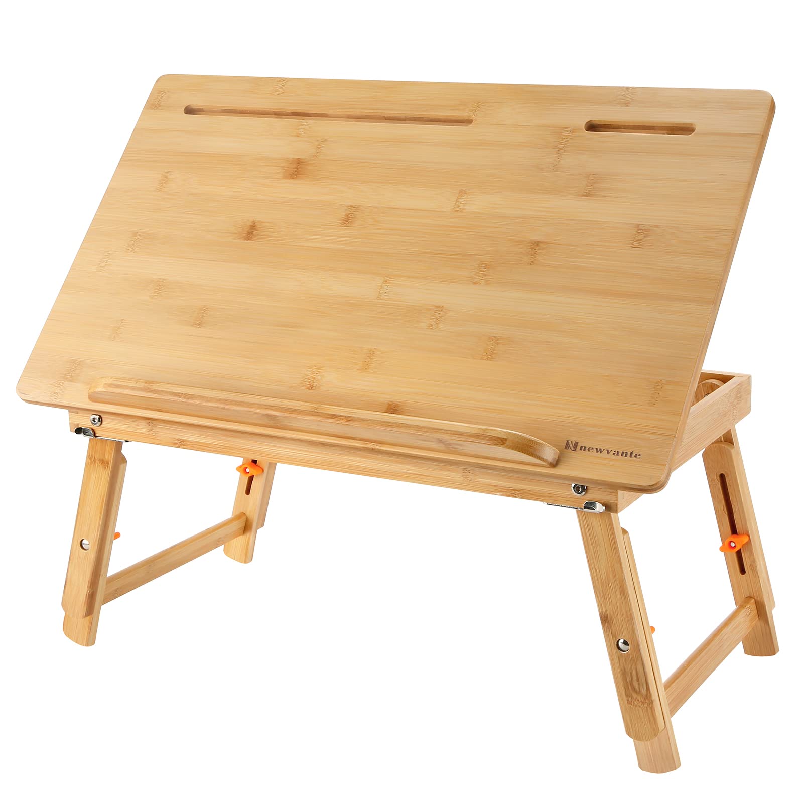 Adjustable Bamboo Drawing Table & Laptop Desk - Foldable Drafting Table with Tablet Slot - Portable Bed Tray for Artists, Students & Professionals - Perfect for Home Office, Dorm Room & Studio Workspace