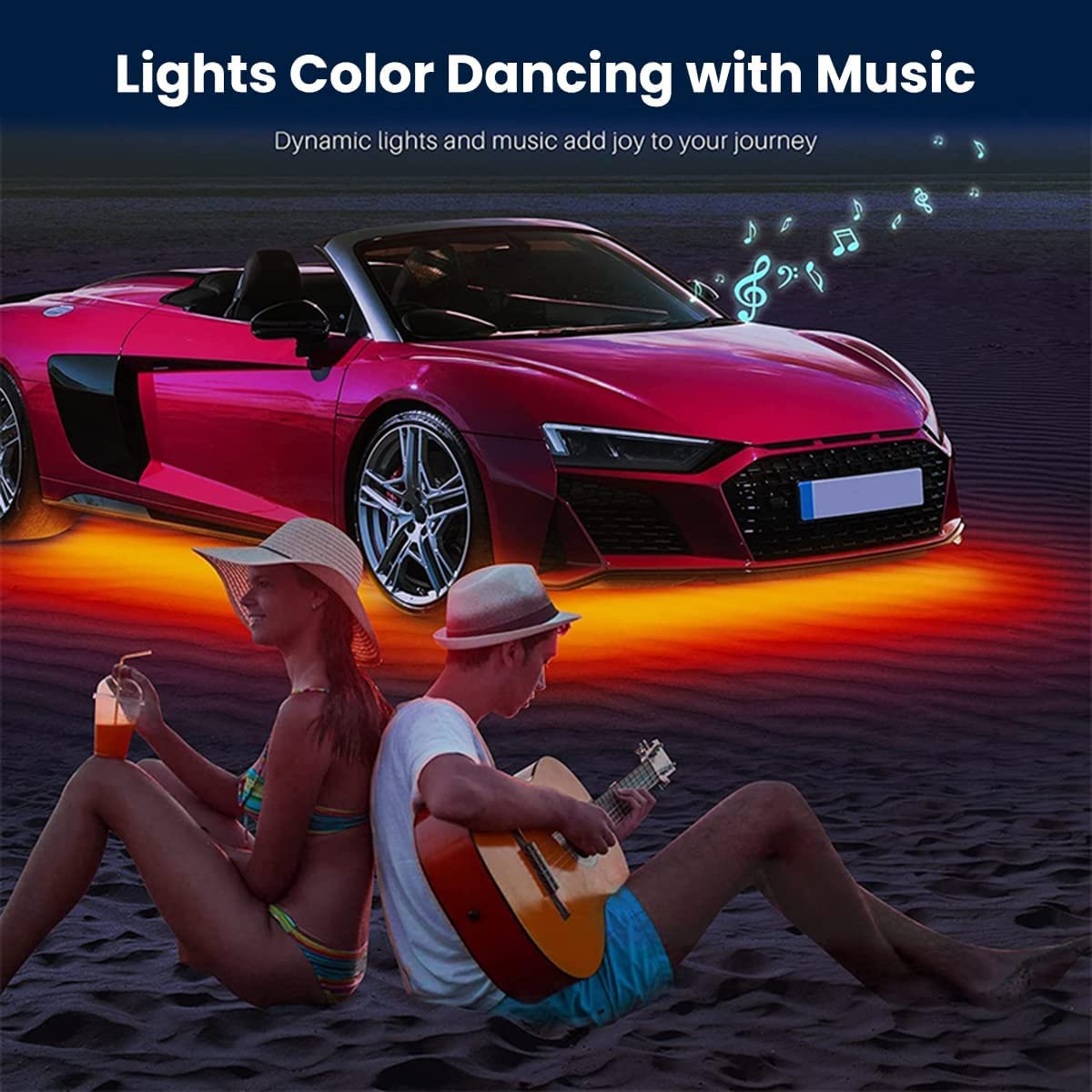 Rainbow Chasing Underglow Car LED Lights Kit - 16 Million Colors, APP Remote Control, Music Sync & Scene Modes with Extension Wires & Cable Ties | Perfect for SUVs, Trucks & Car Customization | Enhance Night Driving, Car Shows & Street Racing