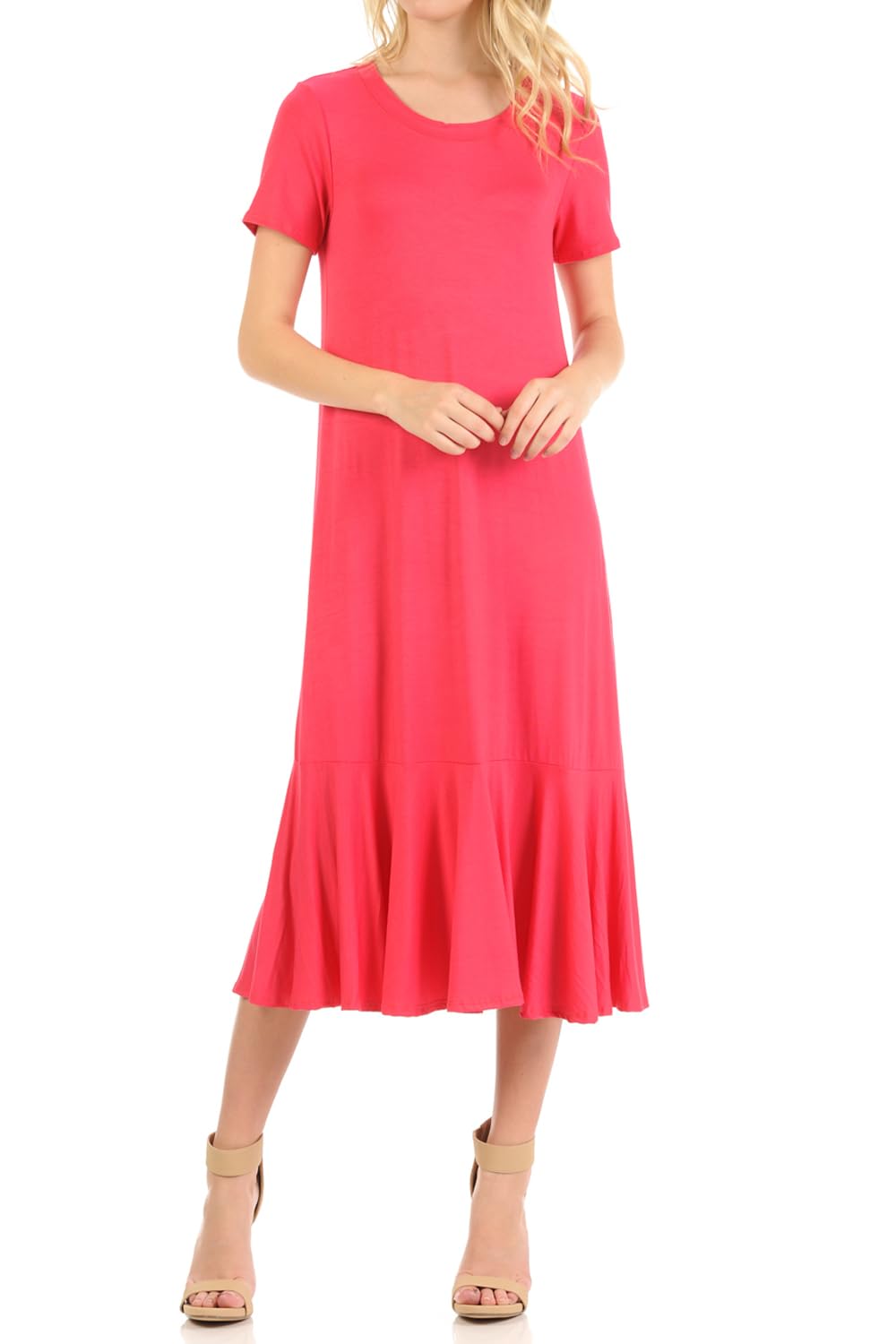Iconic Luxe Women's A-Line Ruffle Hem Midi Dress - Elegant Flowy Party & Cocktail Attire for Weddings, Dinners & Special Occasions