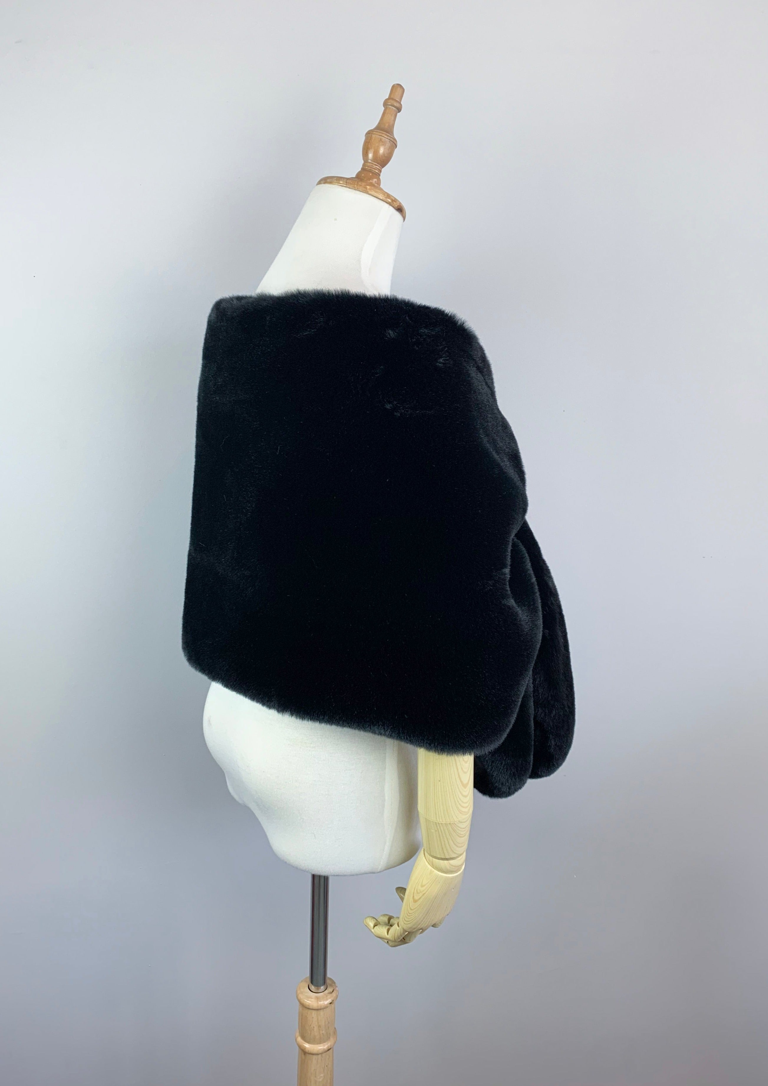 Black Faux Fur Bridal Cape - Elegant Wedding Shawl for Bride (Audrey Blk05) | Perfect for Winter Weddings, Photo Shoots & Formal Events