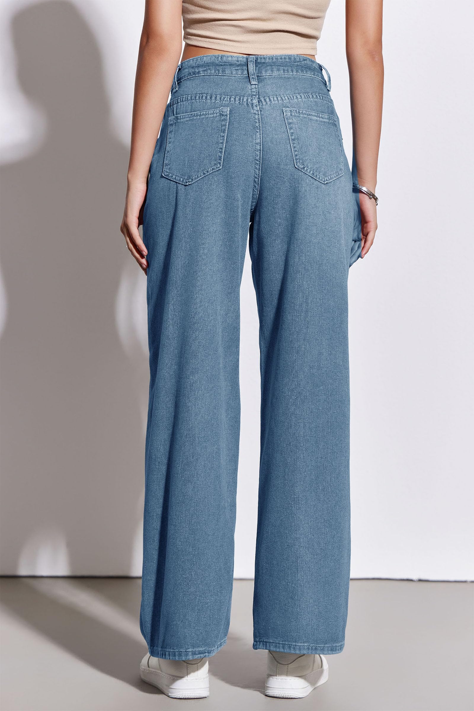 PLNOTME Women's Baggy Boyfriend Jeans - High Waisted Wide Leg Denim Pants with Pockets, Distressed Patchwork Design | Casual Streetwear, Weekend Outfits, Fashion Staple for Women