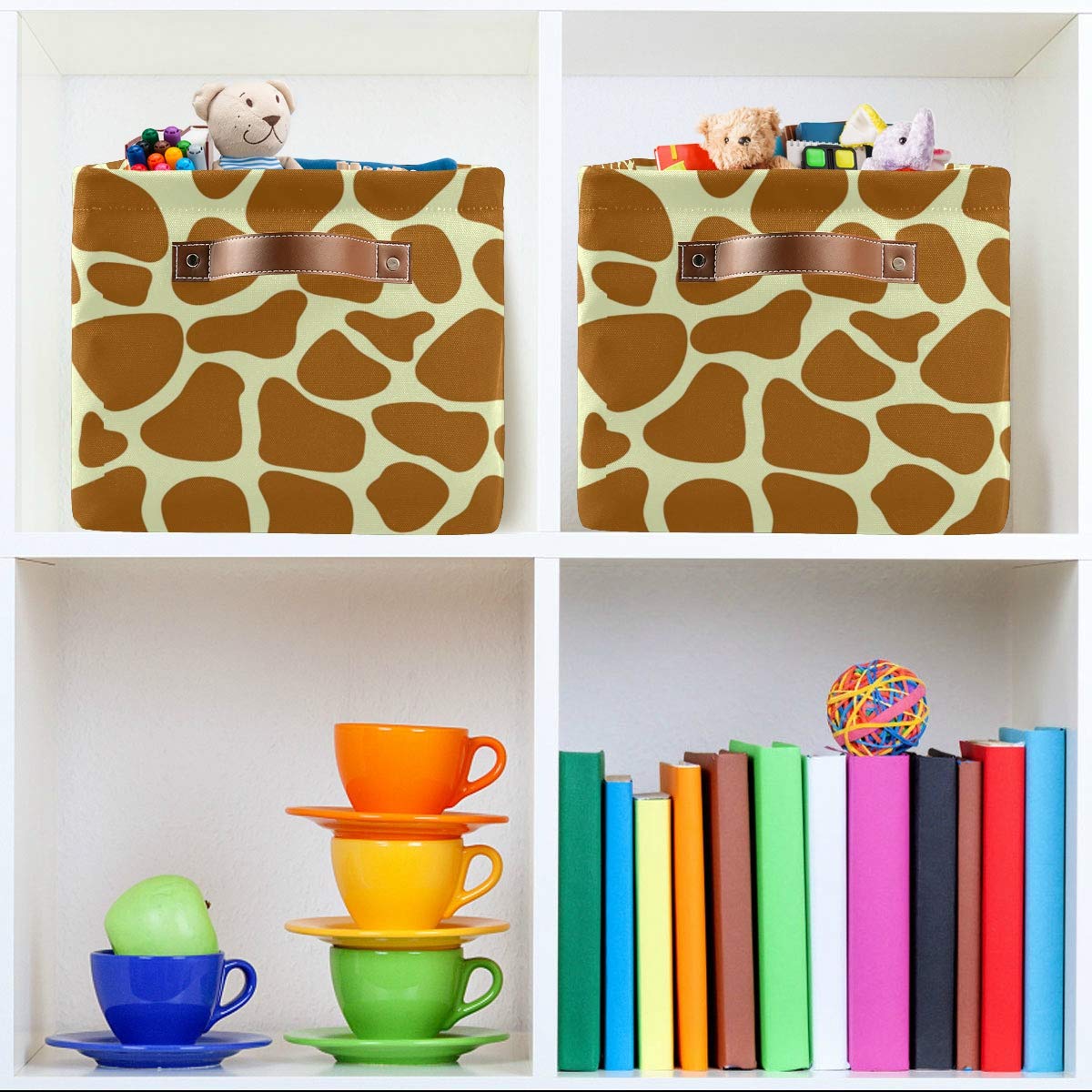 Large Collapsible Cloth Storage Bin with Handles - Giraffe Print Organizer Basket for Toys, Clothes & Home Organization | Perfect for Nursery, Bedroom, Closet & Office Storage