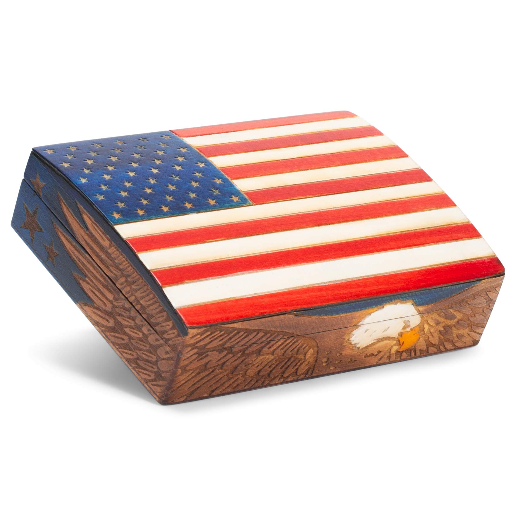 Handmade American Flag with Eagle Wooden Keepsake Box - Patriotic US Symbols Home Decor for Collectors & Gift Giving - Perfect for Display, Memorial Day & 4th of July Decorations