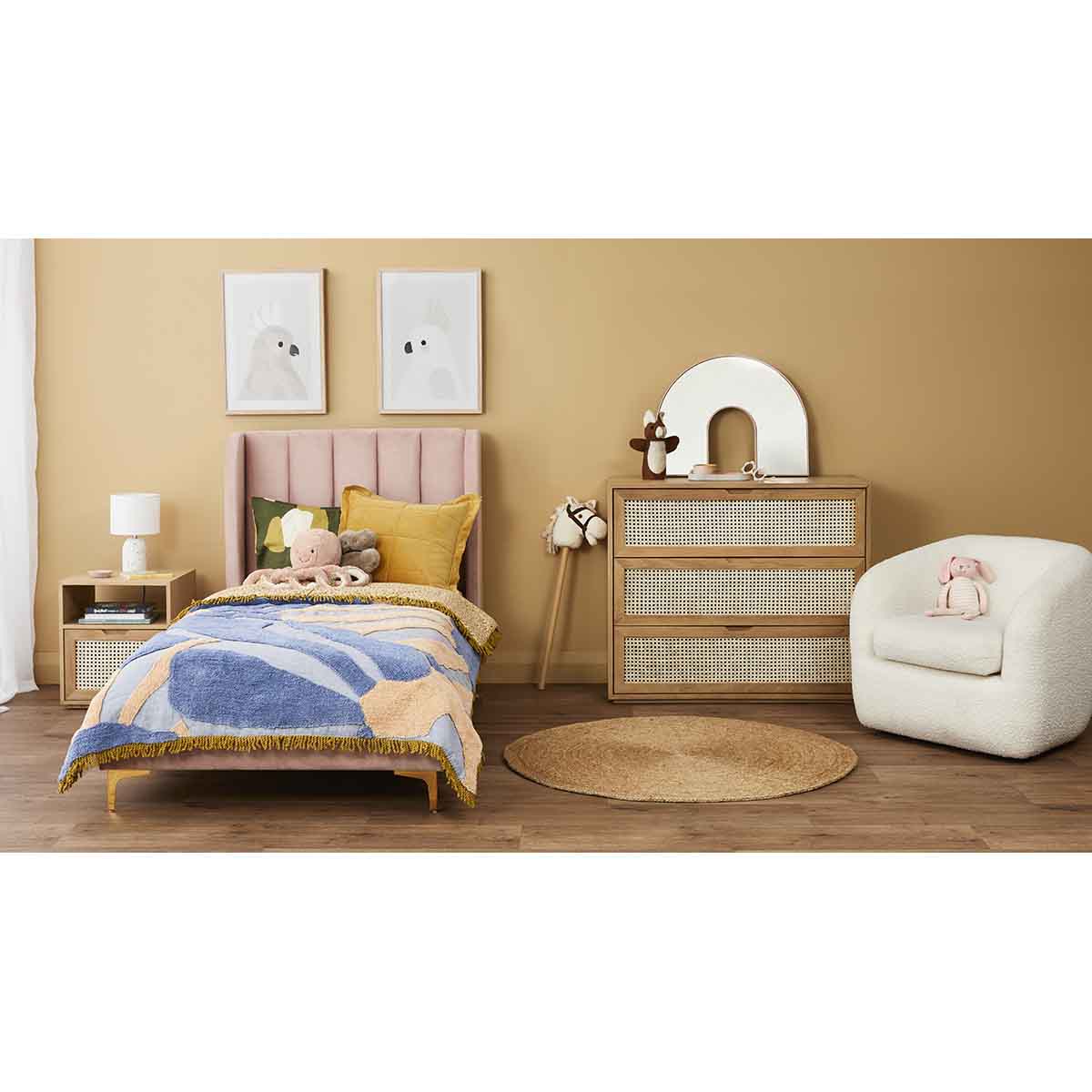 Georgia Velvet Single Bed Frame - Blush Pink Upholstered Platform Bed with Wooden Slats - Perfect for Small Bedrooms, Guest Rooms & Dorm Rooms