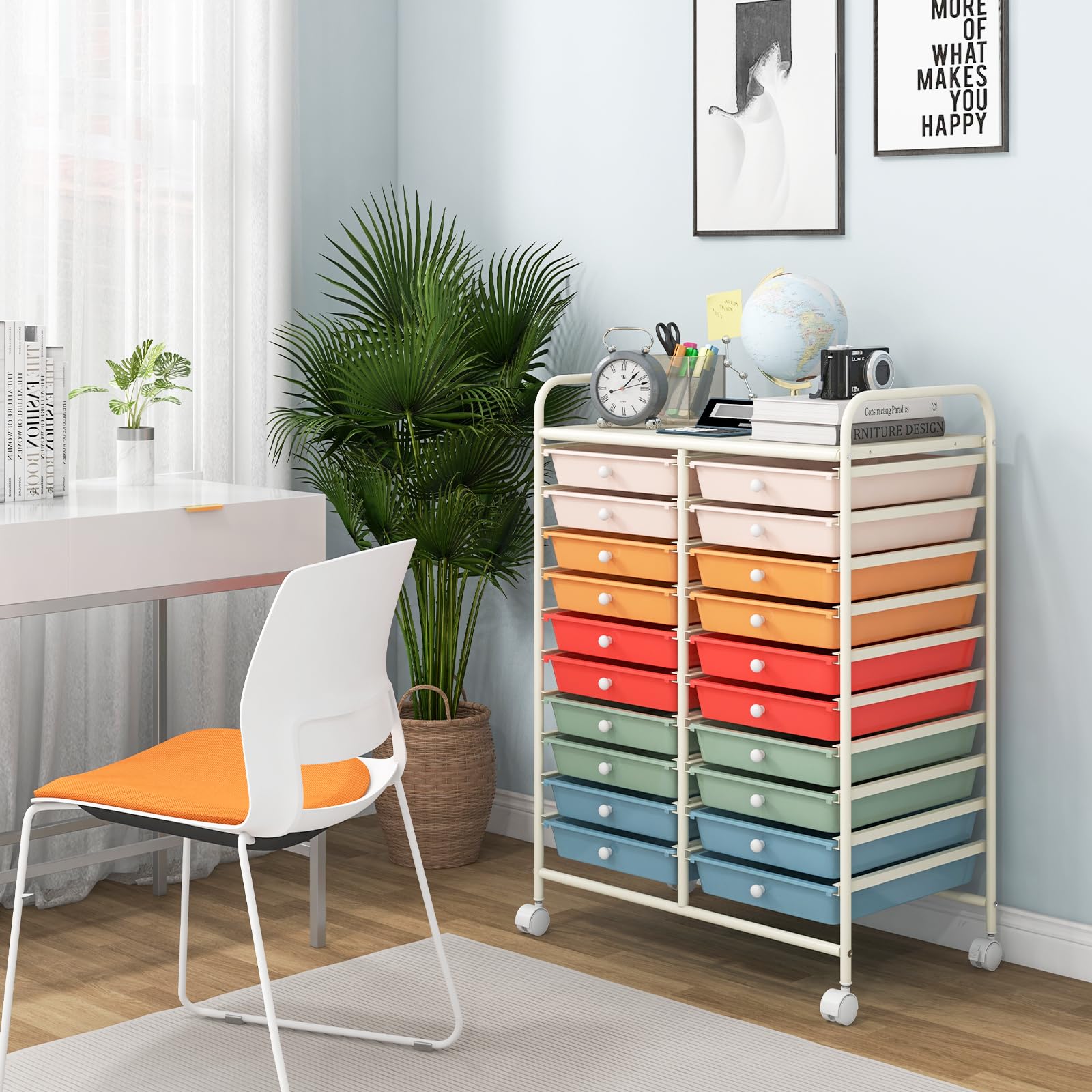 20-Drawer Rolling Utility Cart with Lockable Wheels & Removable Plastic Bins - Perfect for Classroom Organization, Office Supplies, Art Studio & Craft Storage (Macaron Color)