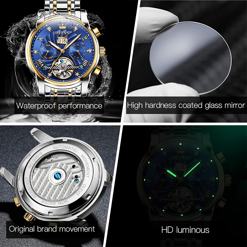 OLEVS Automatic Mechanical Self-Winding Couple Watches Set - His and Hers Matching Dress Watches for Anniversary, Wedding & Romantic Gifts | Perfect for Date Nights, Special Occasions & Luxury Fashion Accessories