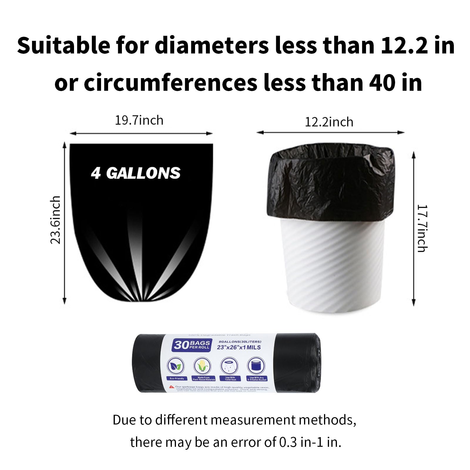 KUIING 60 Count Biodegradable Portable Toilet Bags for Camping & Outdoor Activities - 4 Gallon Thickened Waste Bags for RV, Car, Hiking, Emergency Preparedness - Eco-Friendly Disposal Solution