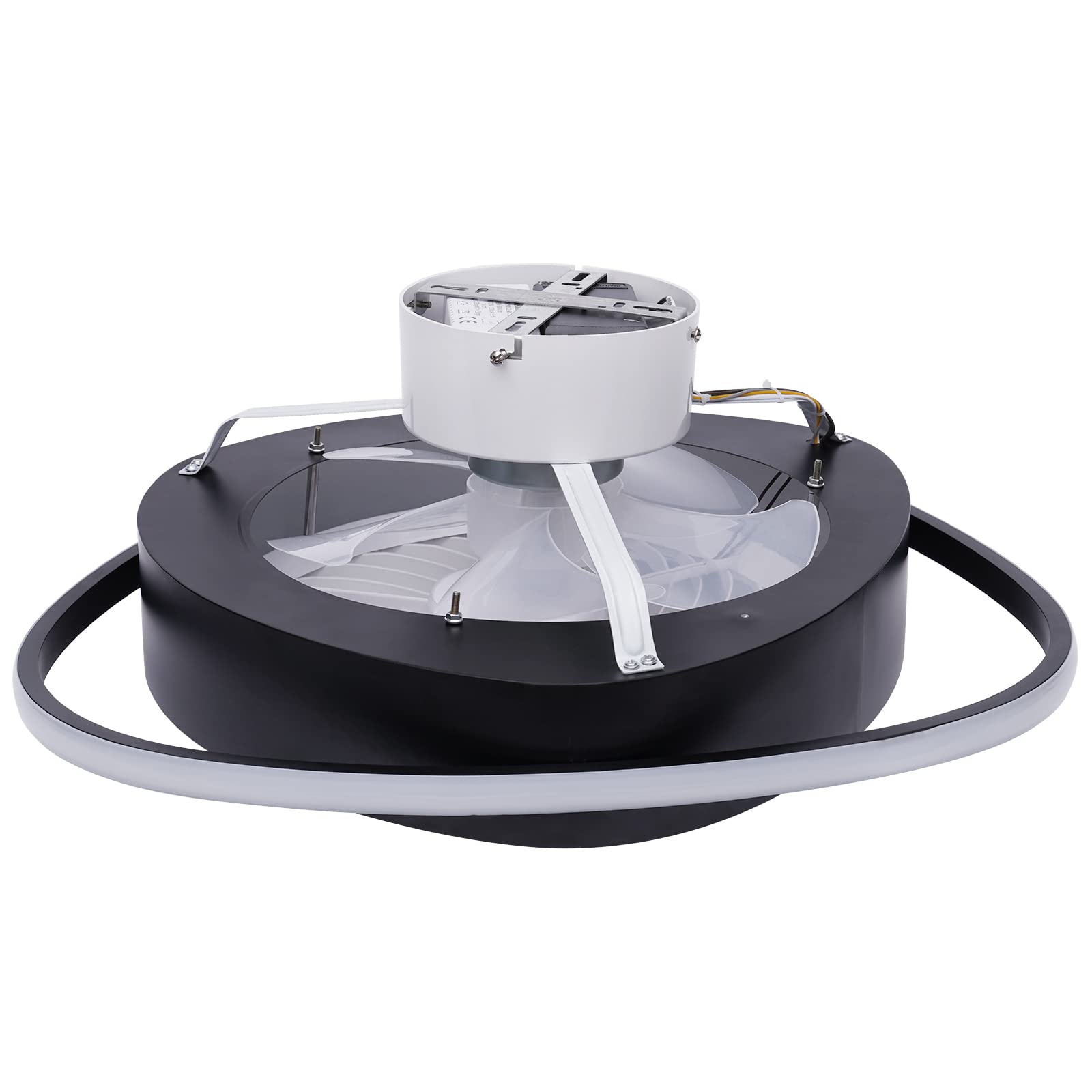 45W Invisible Ceiling Fan with Light - 21.65 Inch Remote Control, 3 Color Dimmable LED Lighting (3000K-6500K), Acrylic Blades, Metal Shell, Semi Flush Mount, 3-Speed Indoor Low Profile Fan with Timer - Perfect for Bedroom, Living Room, and Office Spaces