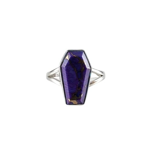 Handmade 925 Silver Coffin Ring with Purple Copper Turquoise - Boho Delicate Jewelry for Women, Anniversary Gift, Promise Ring - Perfect for Weddings, Parties & Special Occasions
