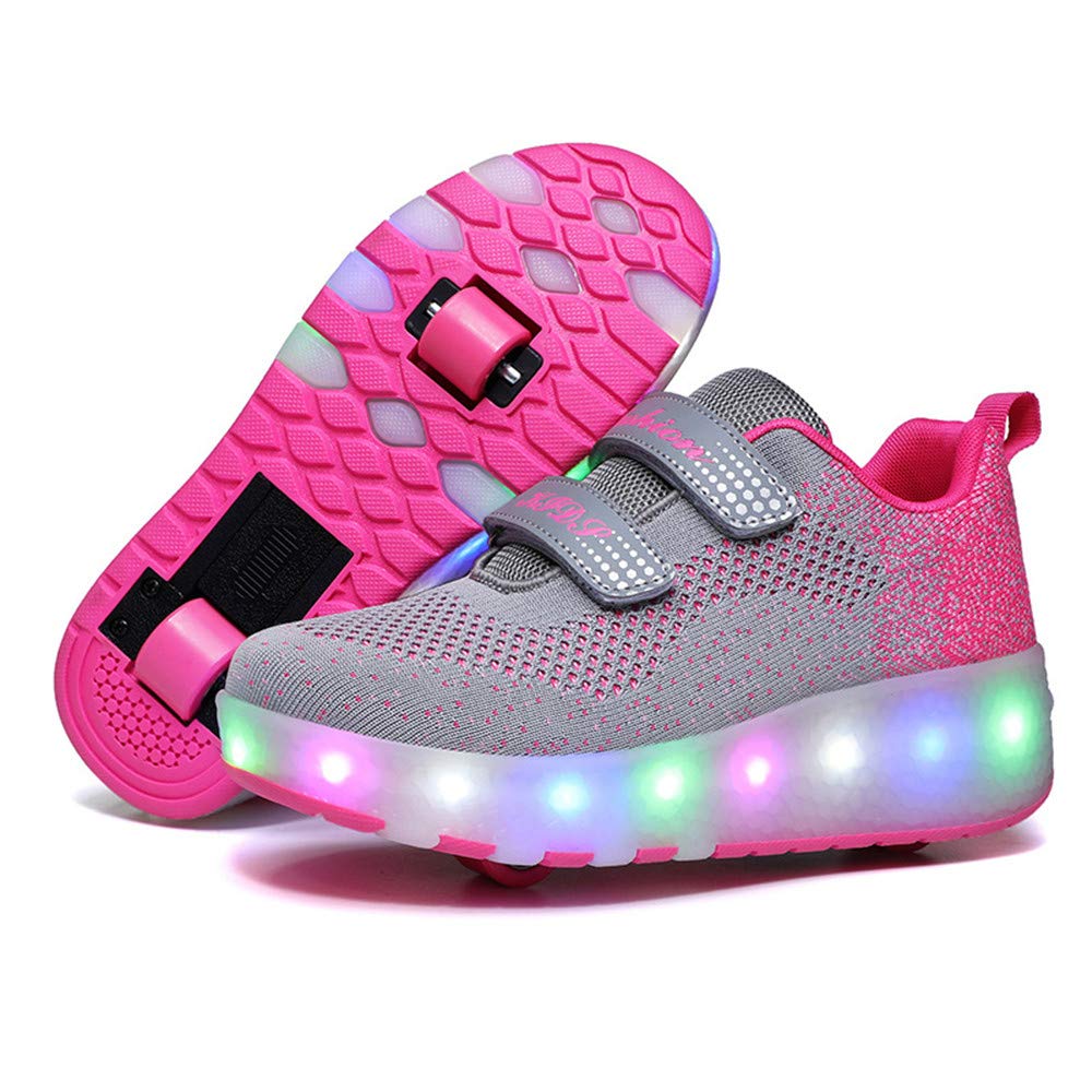 ZJDU LED Roller Shoes for Kids - Rechargeable Double-Wheeled Skates with Colorful Lights | Boys & Girls Walking Shoes for Outdoor Play, Sports & Fun Activities