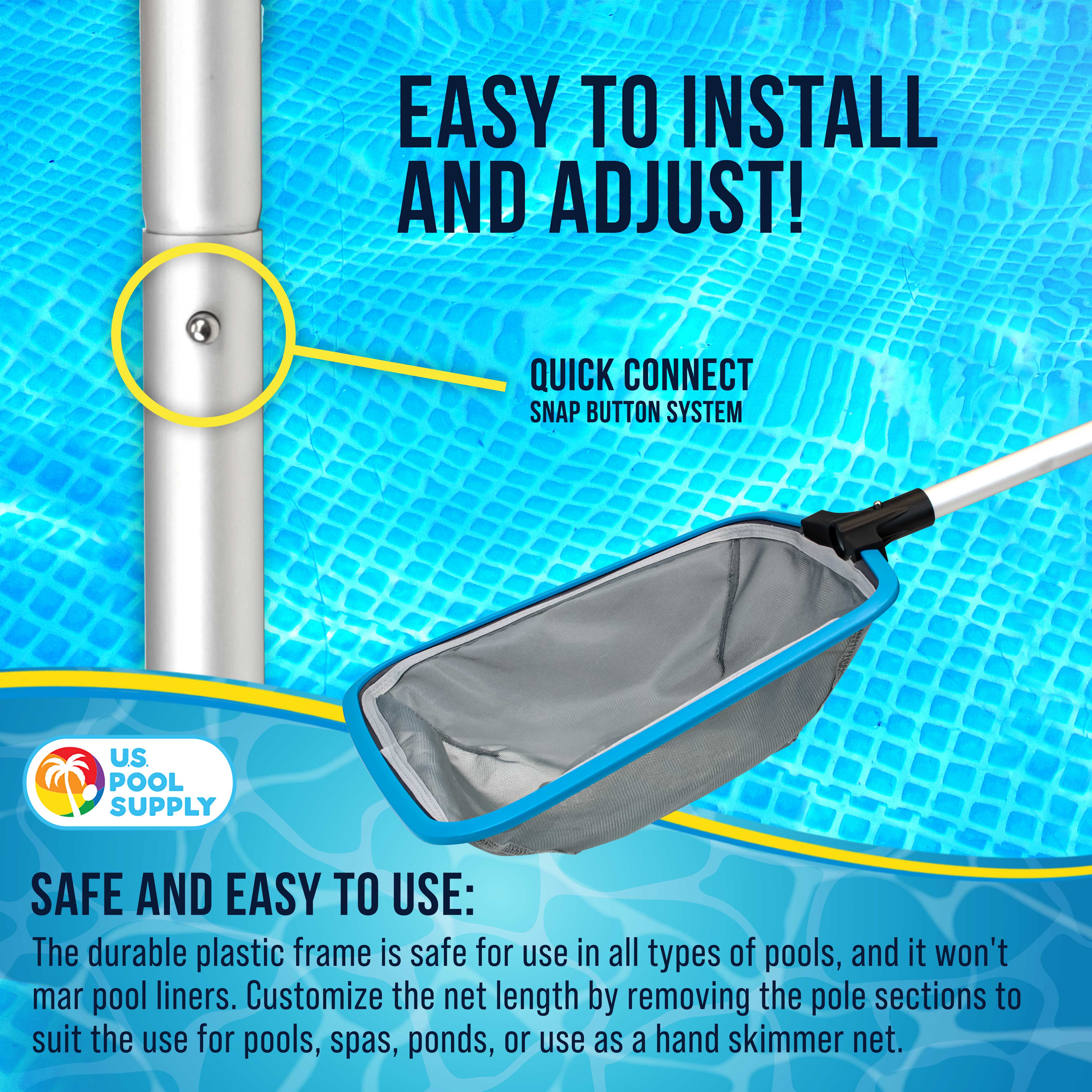 Heavy Duty 6FT Pool Leaf Skimmer Net with 13 Aluminum Frame & Pole - Ultra Fine Mesh Basket for Swimming Pools, Spas & Hot Tubs - Perfect for Removing Leaves, Bugs & Debris from Water Surface