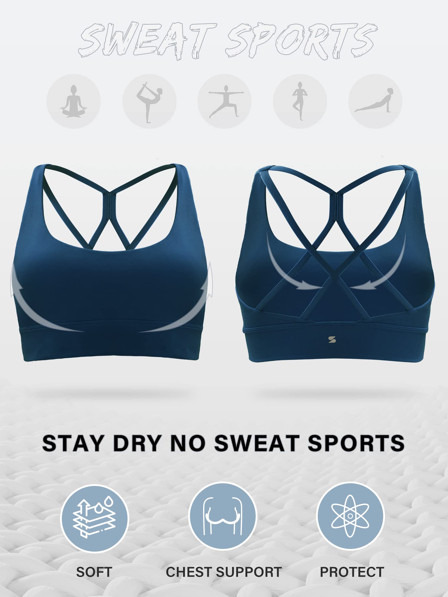 Stelle Women's Strappy Sports Bra - Full Coverage Criss Cross Back Yoga Bra with Padded Support for Workout, Running & Gym - Comfortable High Impact Activewear for Fitness & Yoga