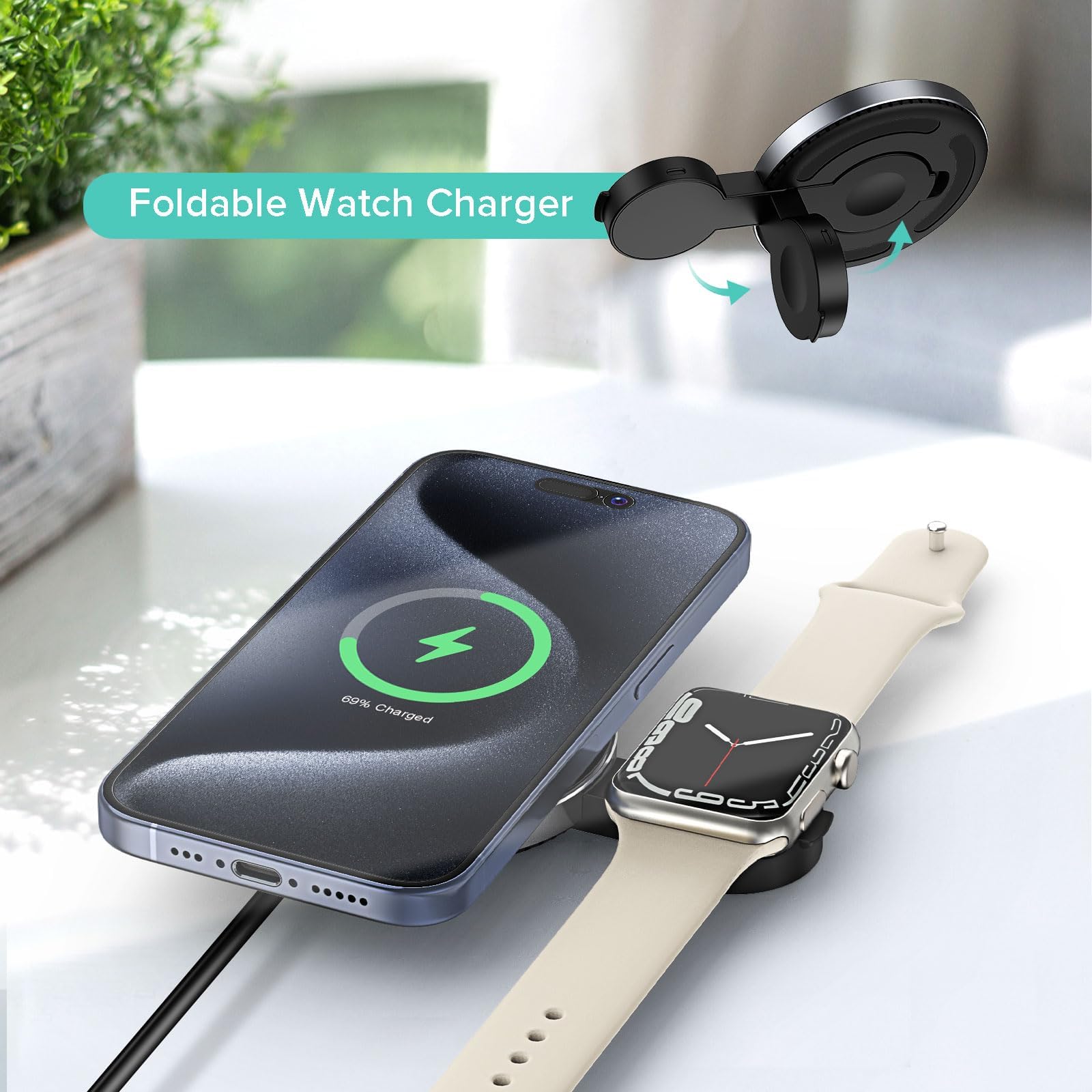 2 in 1 Magnetic Wireless Charger Stand - 15W Fast Charging Station for iPhone 16/15/14/13/12 Series & Apple Watch | Includes PD 25W Adapter | Perfect for Home, Office & Travel Charging Needs