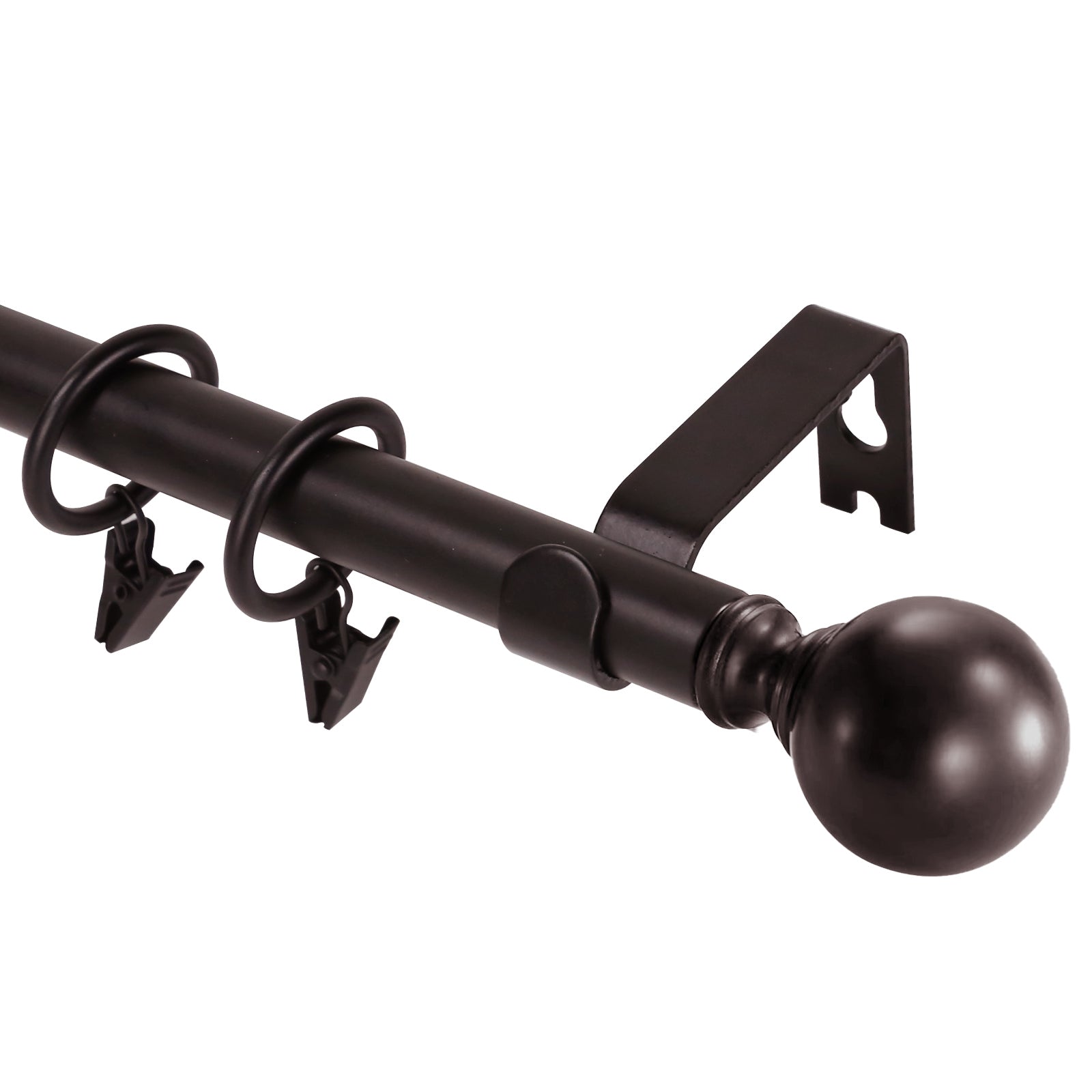 Urbanest Adjustable Single Curtain Rod Set with Ball Finials & Rings - 5/8 Inch Diameter for Living Room, Bedroom & Window Decor
