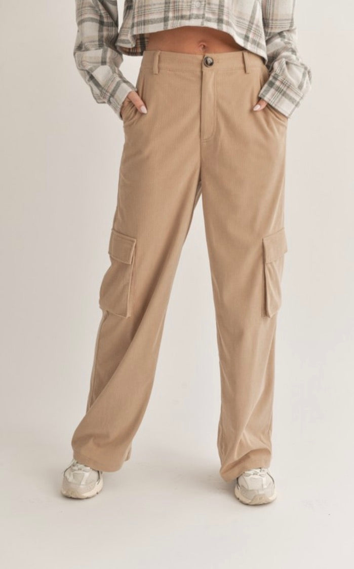 Men's Corduroy Cargo Pants in Taupe - Comfortable Casual Workwear for Outdoor Activities & Street Style Fashion