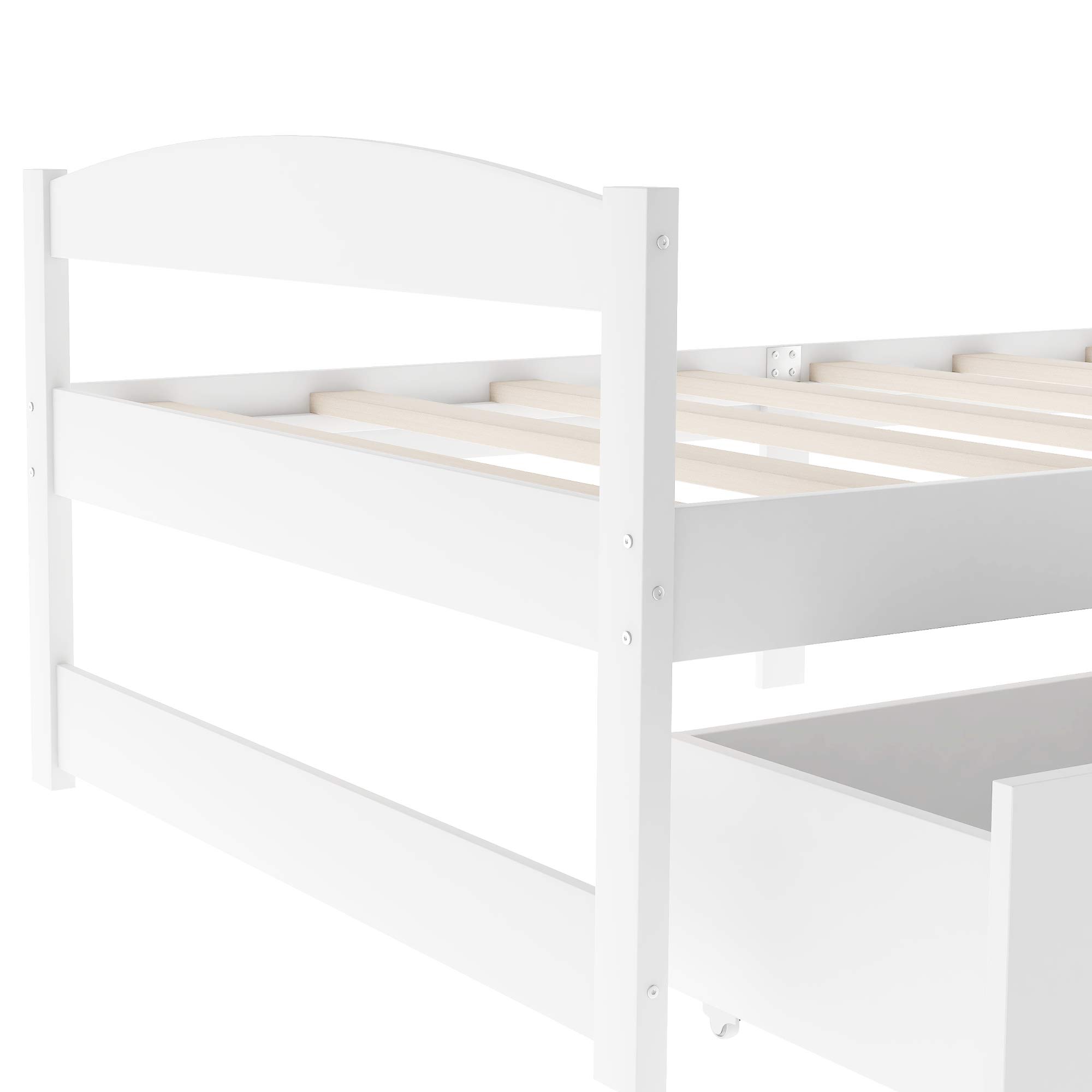 P PURLOVE Twin Size Wooden Platform Storage Bed with 2 Drawers - White Captains Bed for Small Spaces | Space-Saving Bedroom Furniture for Kids Rooms, Guest Rooms & Studio Apartments
