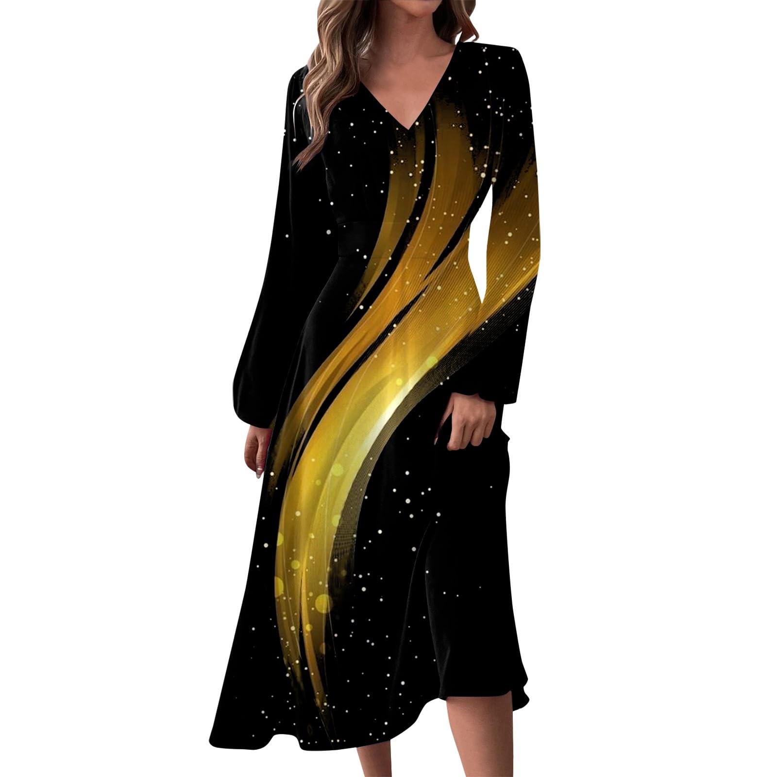 2024 Women's Fall Casual Long Sleeve V-Neck Maxi Dress - Floral Printed Boho Style Wedding Guest Dress for Autumn Parties, Date Nights & Special Occasions