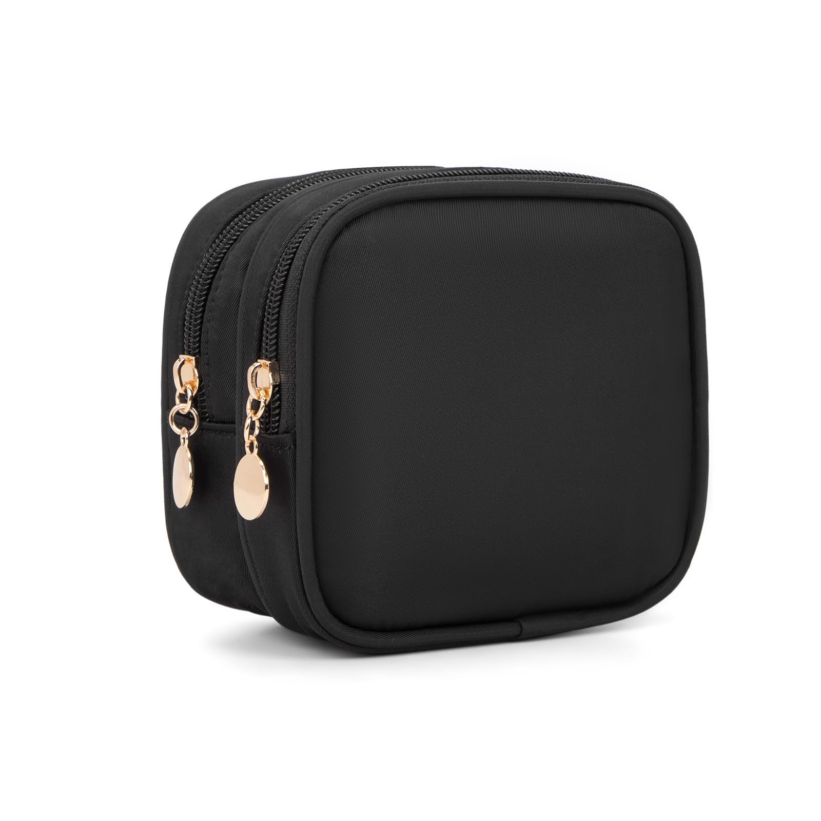 Small Double Zipper Makeup Pouch - Travel Cosmetic Bag & Mini Toiletry Organizer for Purse (Black) | Perfect for On-the-Go Touchups, Gym Essentials & Weekend Getaways