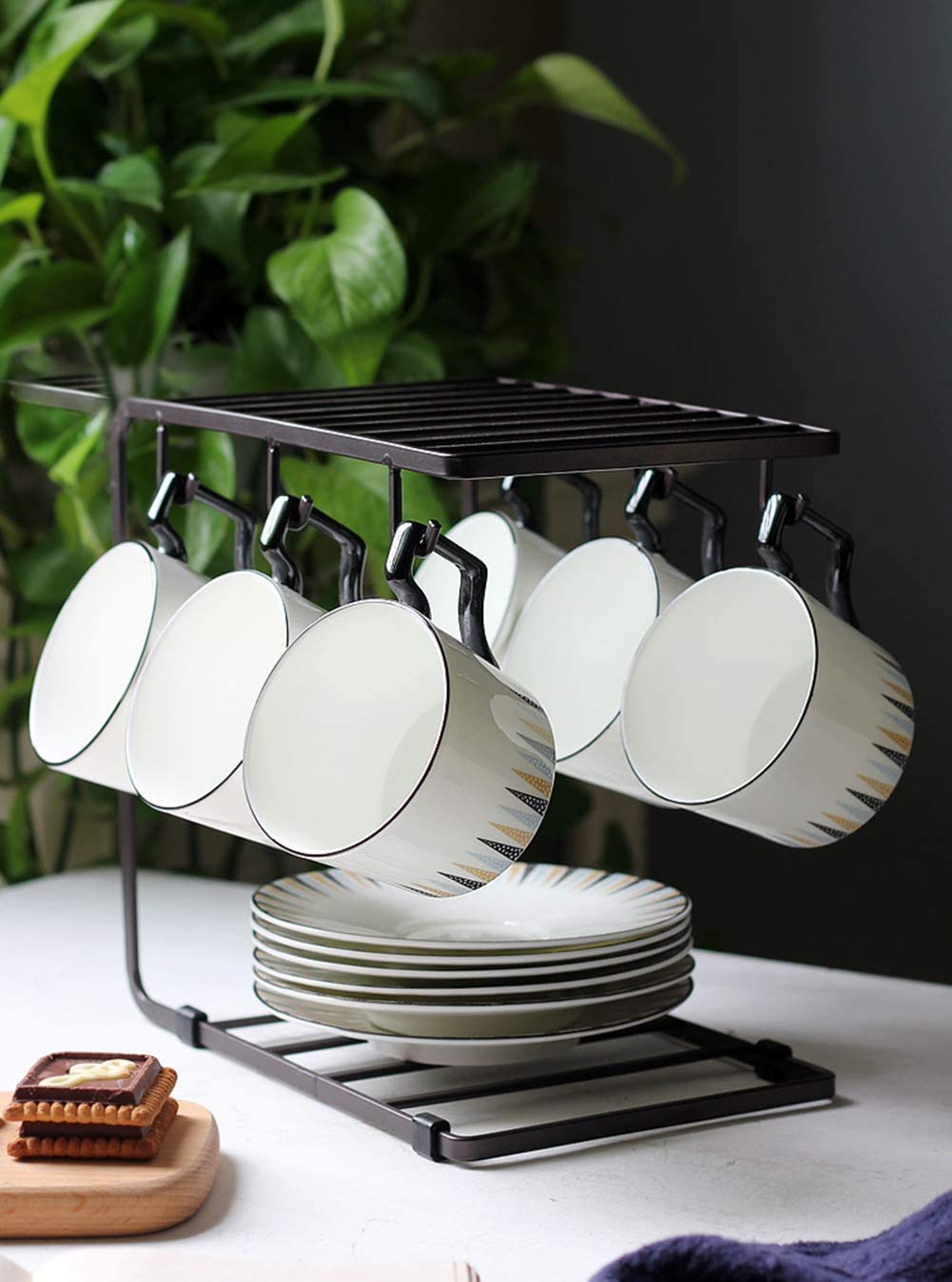 Craftize Mstore 6-Hook Iron Mug Dish Rack Holder - Black Countertop Coffee Cup Organizer for Kitchen Cabinet | Perfect for Displaying Mugs, Cups & Utensils in Home, Cafe or Office