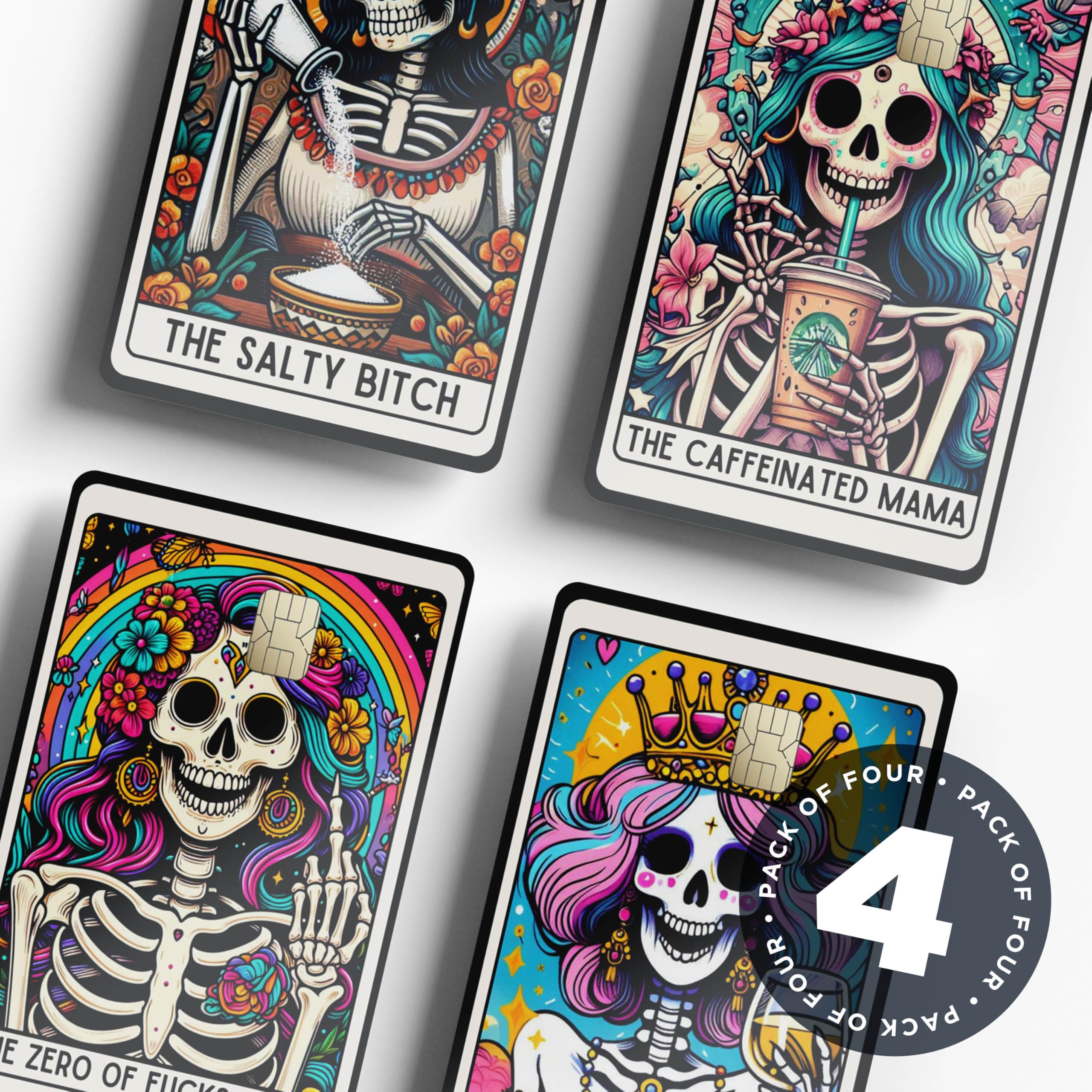 4 Pack Bad Mama Credit Card Skins for Women - Premium Vinyl Sticker Decals for Credit & Debit Cards - Fun & Stylish Card Protectors - Perfect for Wallets, Gift Cards & Everyday Use