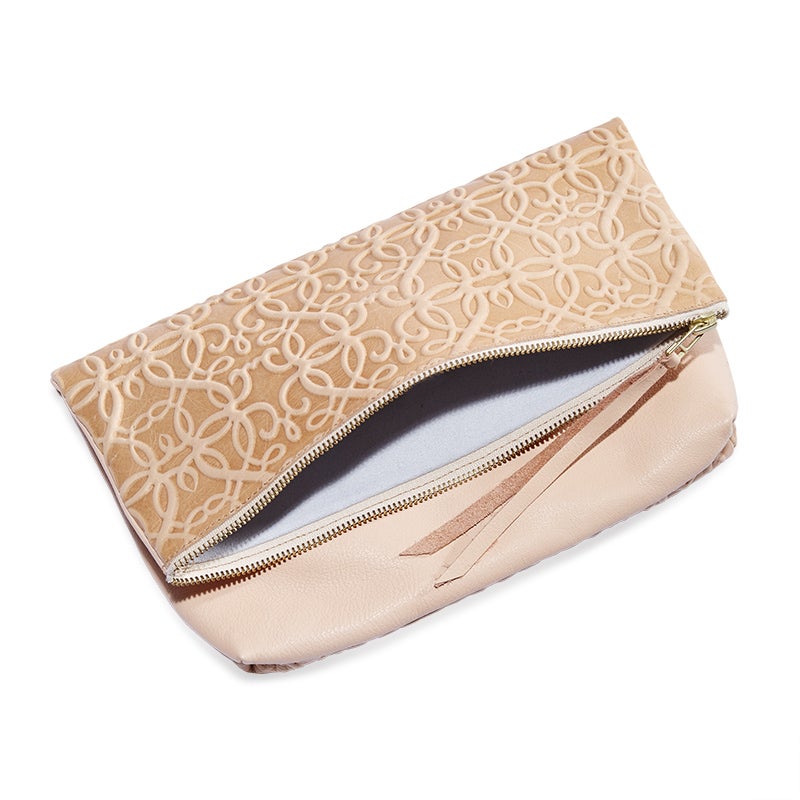 Gabriel Genuine Leather Fold Over Clutch Purse - Blush Pink Women's Wallet for Evening Parties & Date Nights