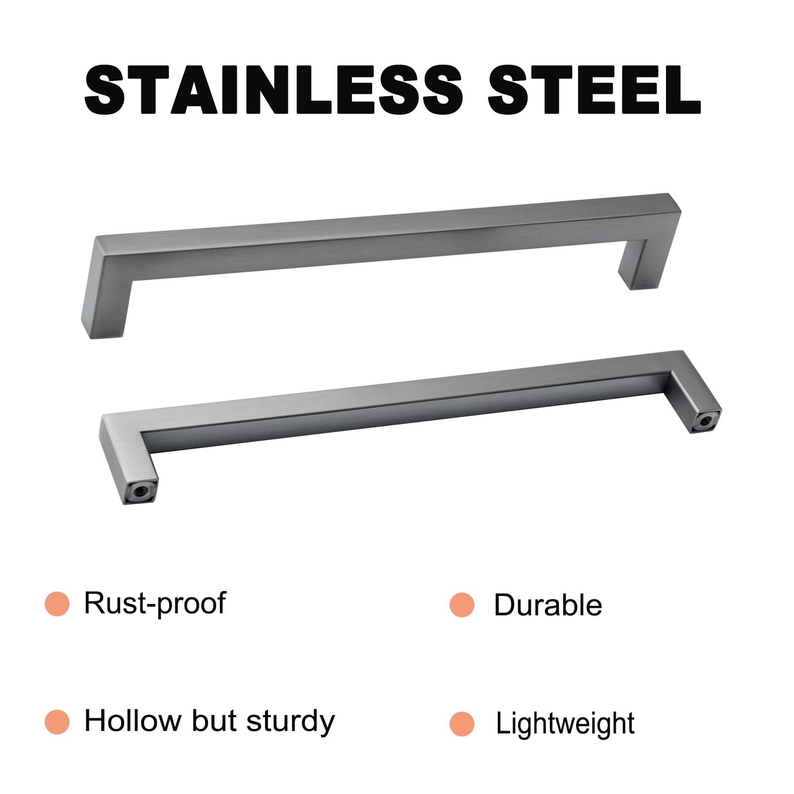30 Pack 8 Inch Square Cabinet Handles - Stainless Steel Drawer Pulls in Ancient Grey for Kitchen, Bathroom, Bedroom & Cupboard | Modern Dresser Hardware for Cabinets, Drawers & Furniture