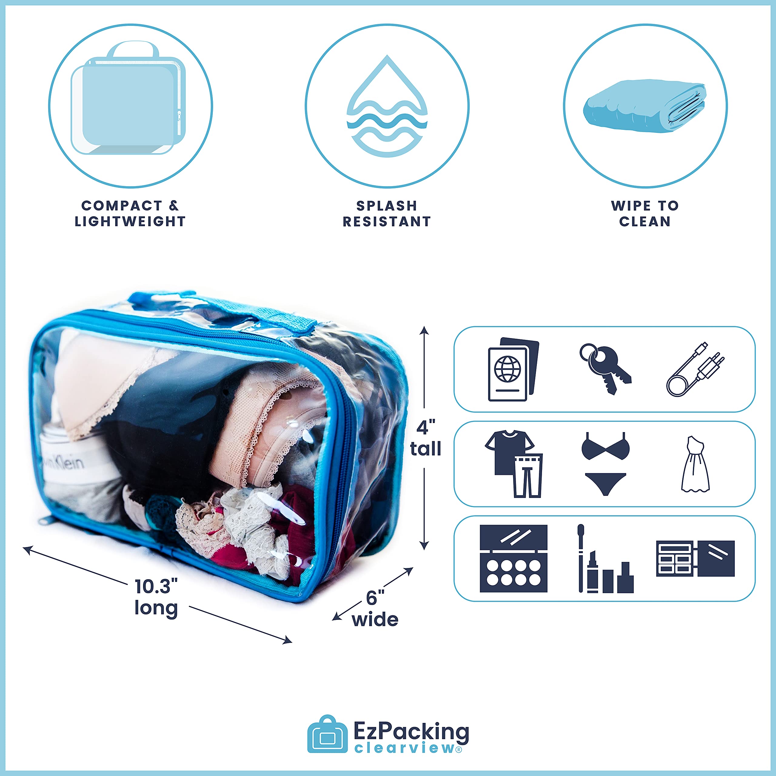 Clear Travel Packing Cubes - Transparent PVC Plastic Organizer Pouches for Suitcase, Backpack & Diaper Bag | Multipurpose Storage for Makeup, Underwear & Accessories with Handle (Rose) | Perfect for Travel, Gym & Daily Organization