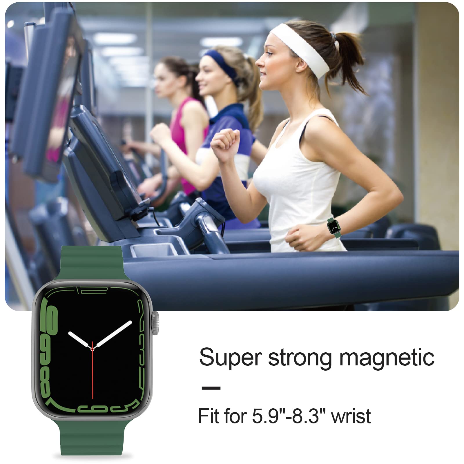 Premium Silicone Magnetic Watch Band for Apple Watch Series Ultra/8/7/6/5/4/SE/3/2 - Compatible with 49mm/45mm/44mm/42mm - Adjustable Soft Strap for Men & Women - Perfect for Workouts, Running & Everyday Wear