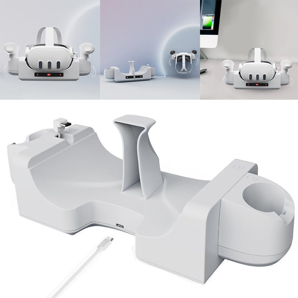 LYEAA VR Headset Charging Dock Station with Controller & Headset Stand, LED Light for Quest 3 - Perfect for Gaming & Virtual Reality Accessories Organization