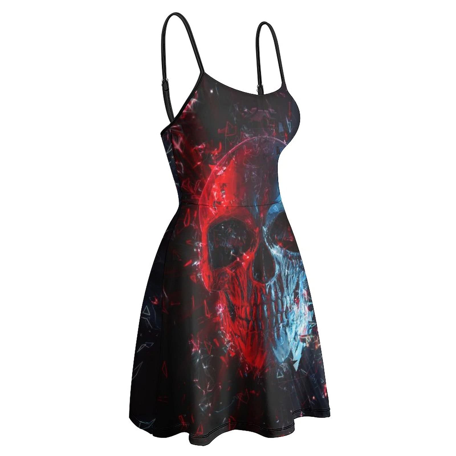 BAIKUTOUAN Ice Fire Skull Sling Dress - Women's Sleeveless Mini Beach Dress for Summer, Pool Party, Music Festival, and Vacation Outfits
