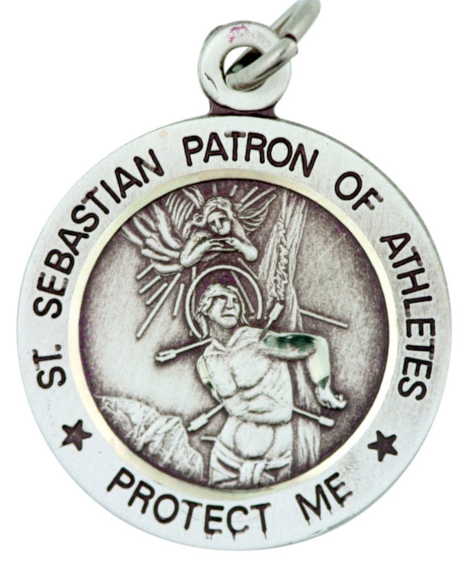 Sterling Silver Saint Sebastian Medal Pendant for Athletes - 15/16 Inch Religious Jewelry Gift for Sports Enthusiasts - Perfect for Baptism, First Communion, and Sports Protection Blessings