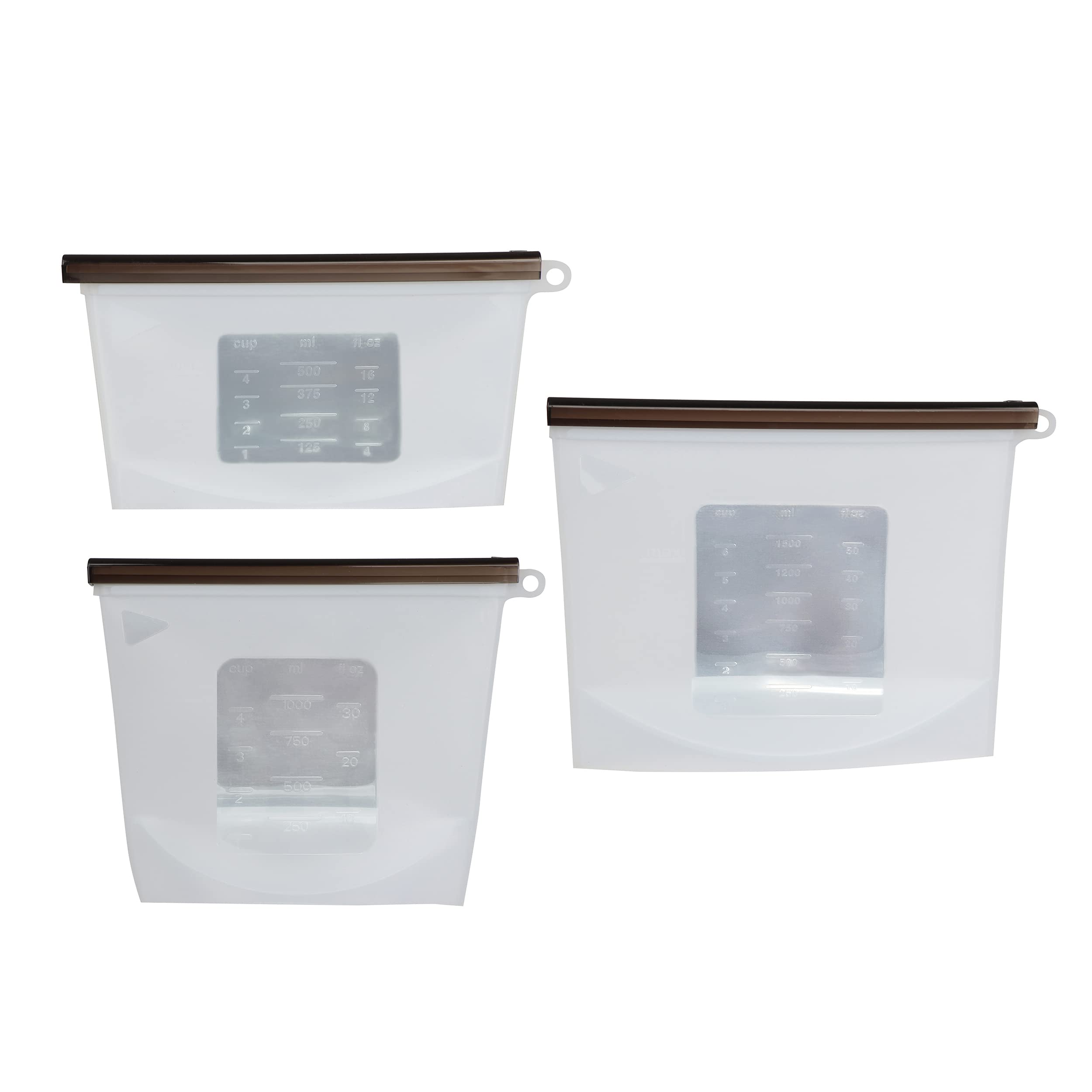 7Penn Reusable Silicone Food Storage Bags - 3 Pack (500mL, 1000mL, 1500mL) | Clear Freezer-Safe Snack Bags for Meal Prep, Sous Vide & On-the-Go Storage