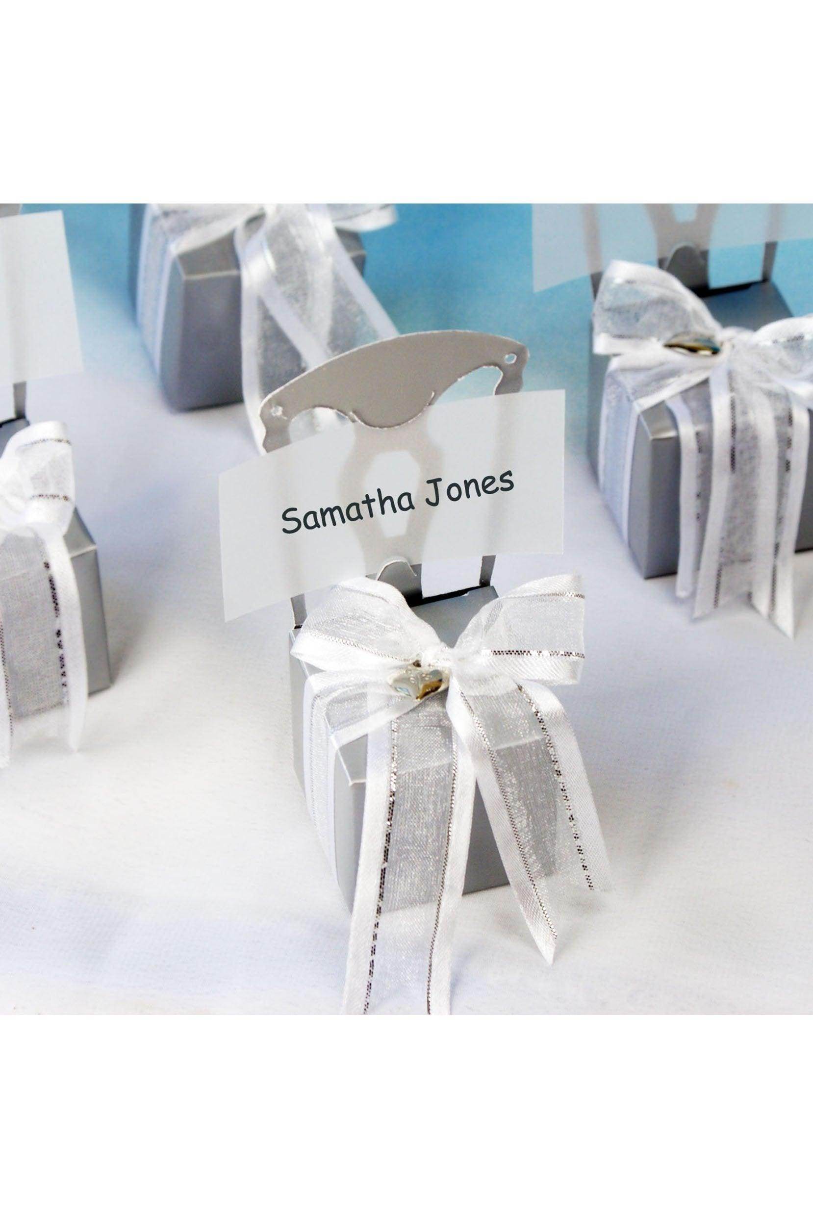 12pcs Mini Silver Heart Charm Chair Favor Boxes with Ribbon - Wedding Party Decorations, Bridal Shower Favors, Table Centerpiece Decor for Birthday, Anniversary & Special Events