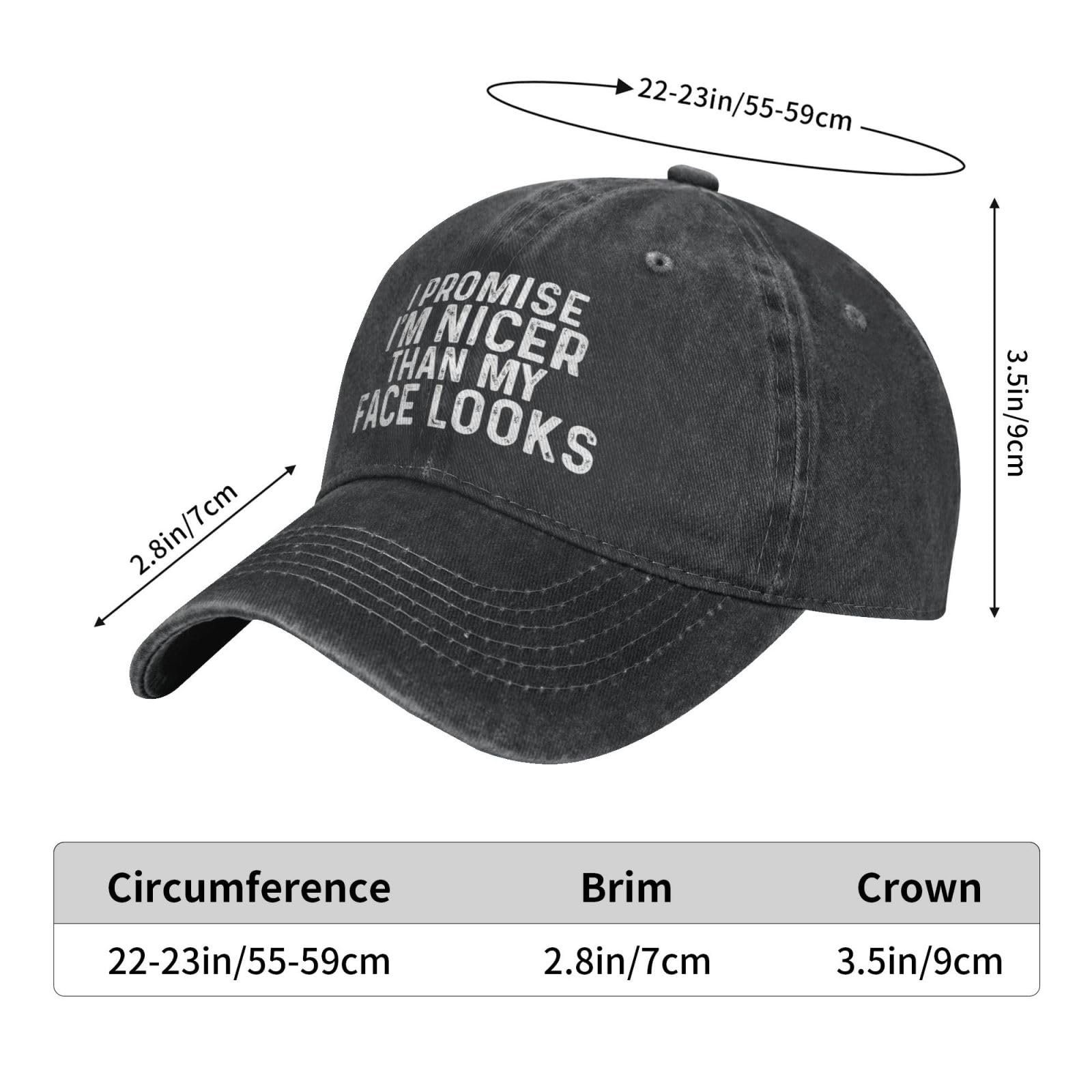 Funny Baseball Cap for Men - 'I Promise I'm Nicer Than My Face Looks' Graphic Hat | Cool Casual Wear for Everyday, Sports & Outdoor Activities
