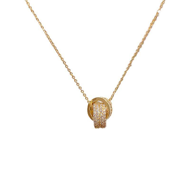 Elegant Micro-Encrusted Zircon Intersecting Ring Necklace with Double Ring Buckle - Perfect for Weddings, Parties & Special Occasions - 701287105016