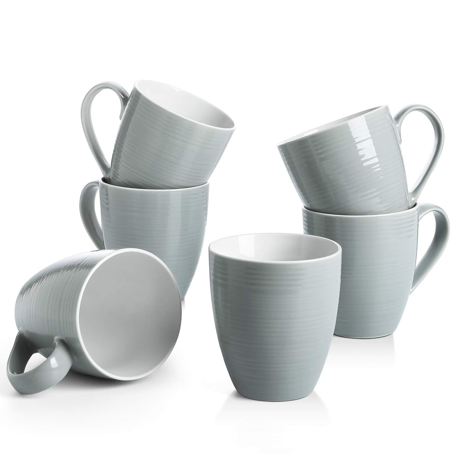 DOWAN 17 Oz Ceramic Coffee Mugs Set of 6 - Large Insulated Coffee Cups with Handle for Hot Tea, Cocoa & Beverages - Perfect for Home, Office, Parties & Gifts (Gray)