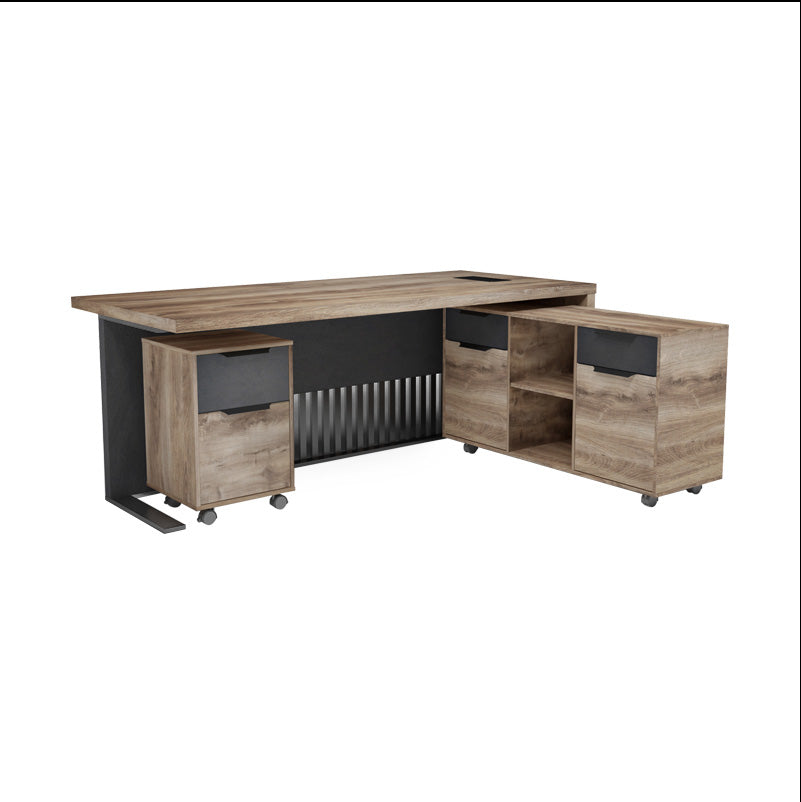 AFTAN BLACK HAWK Limited Edition Executive Desk with Pedestal & Right Mobile Return - 180cm Warm Oak & Black Finish - Perfect for Home Office & Professional Workspaces